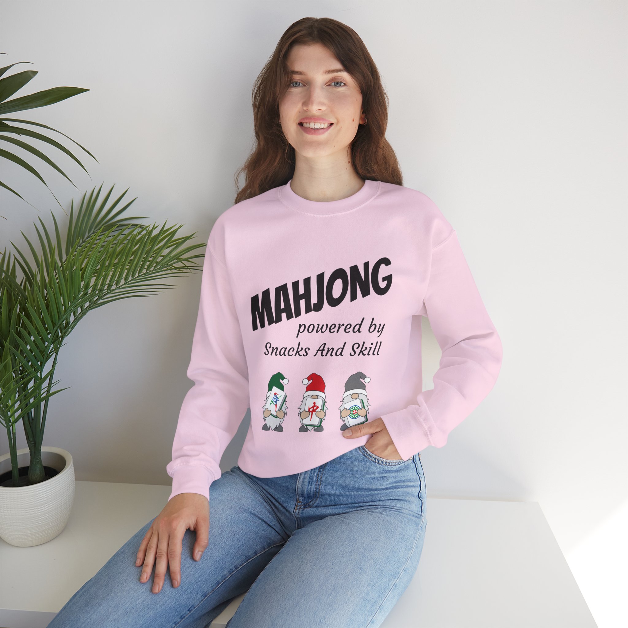 Mahjong Crewneck Sweatshirt | “Powered by Snacks and Skill” + Mahjong Baby Logo (Unisex) - Image 95
