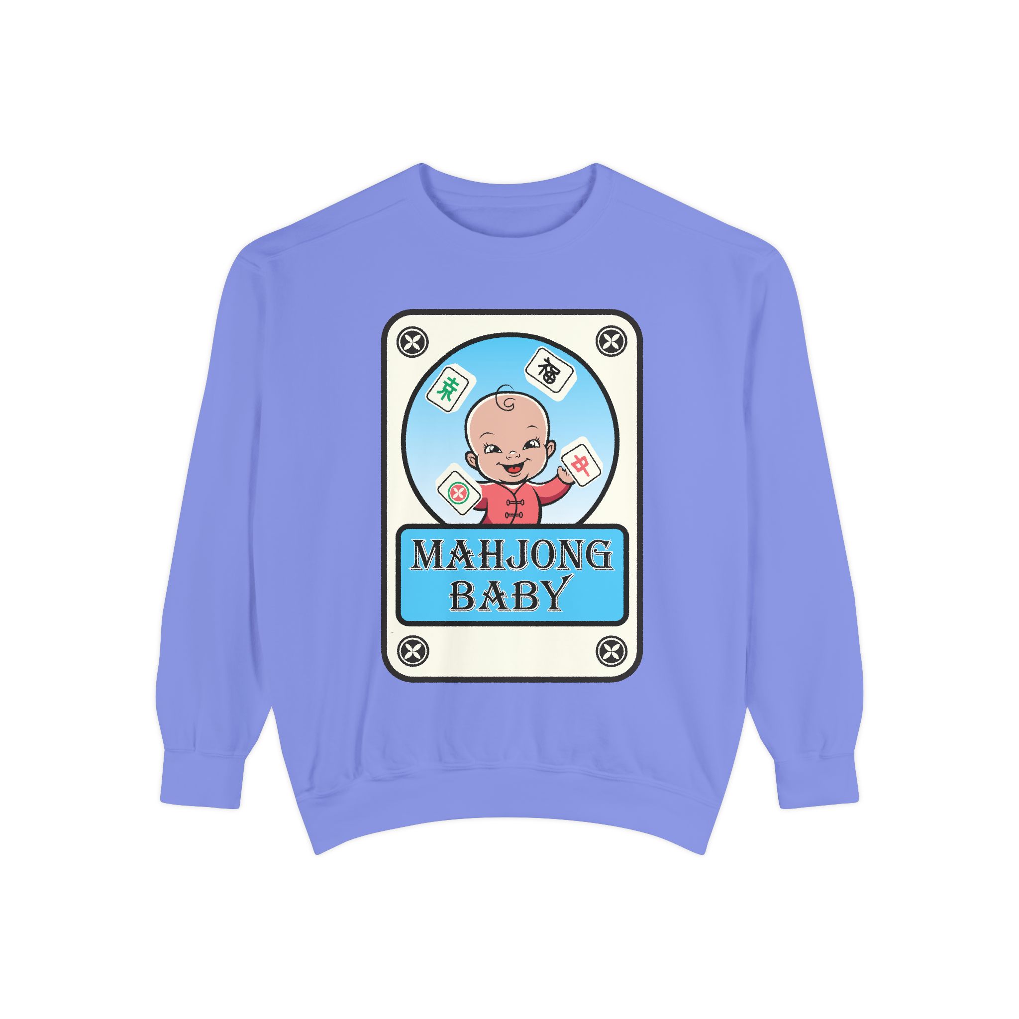 Mahjong Baby Sweatshirt | Unisex Garment-Dyed Crewneck in Baby Blue - Image 45