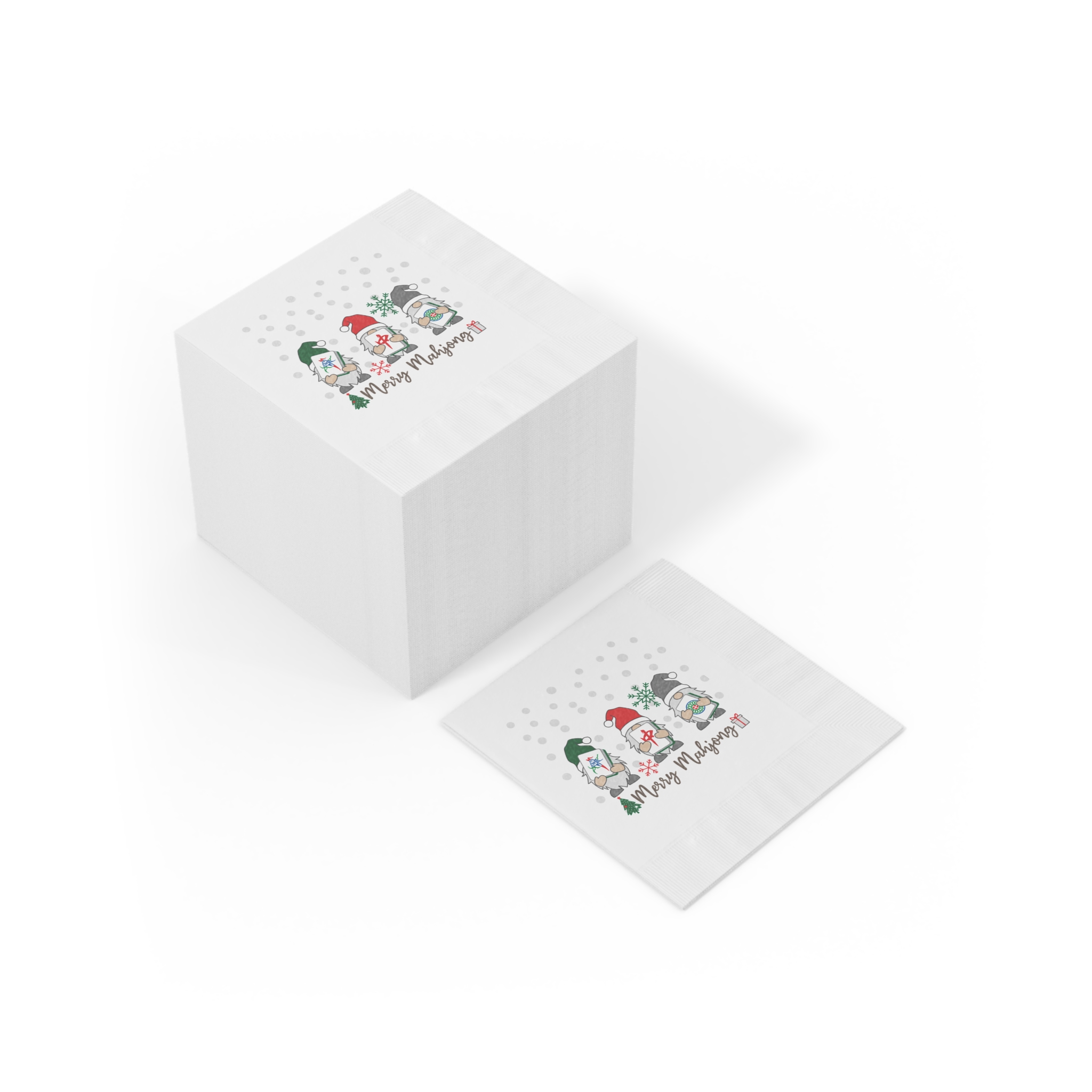 Merry Mahjong Winter Gnome Cocktail Napkins | Holiday Mahjong Party Napkins (50 or 100) - Image 3