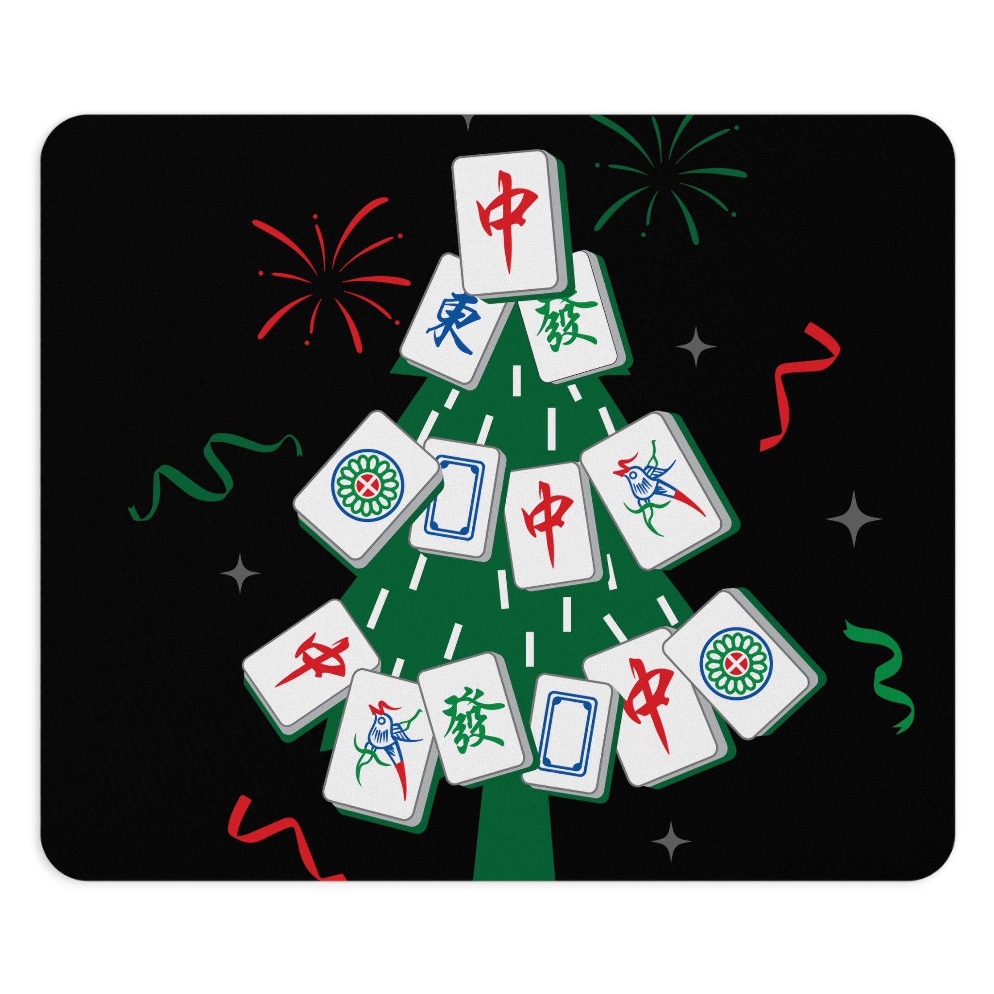 Merry Mahjong Christmas Tree Mouse Pad | Festive Black Desk Mat for Mahjong Fans - Image 2