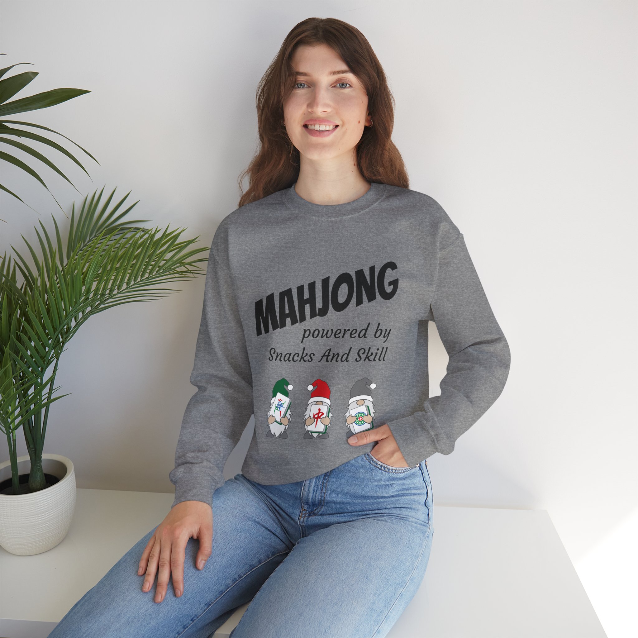 Mahjong Crewneck Sweatshirt | “Powered by Snacks and Skill” + Mahjong Baby Logo (Unisex) - Image 59