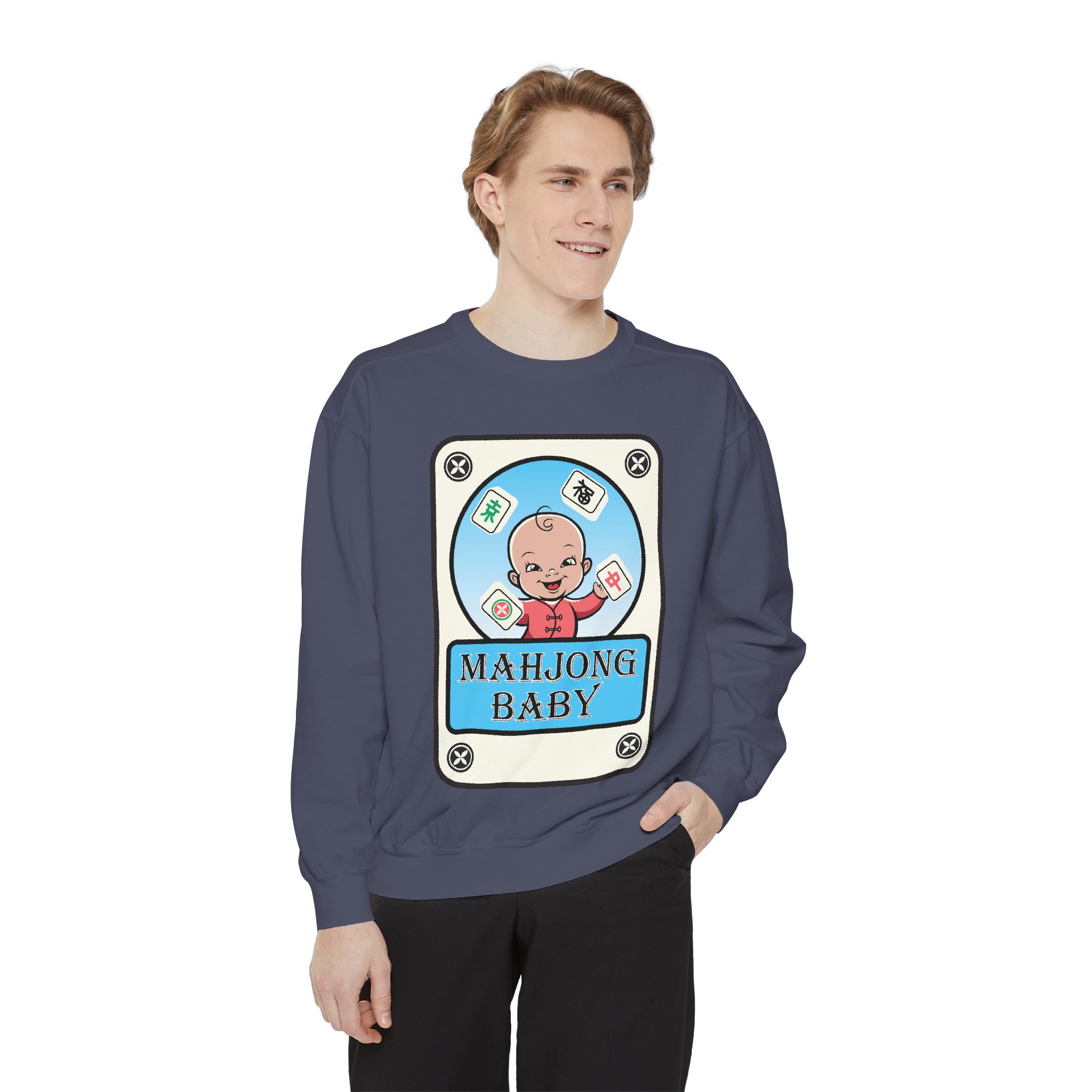 Mahjong Baby Sweatshirt | Unisex Garment-Dyed Crewneck in Baby Blue - Image 55