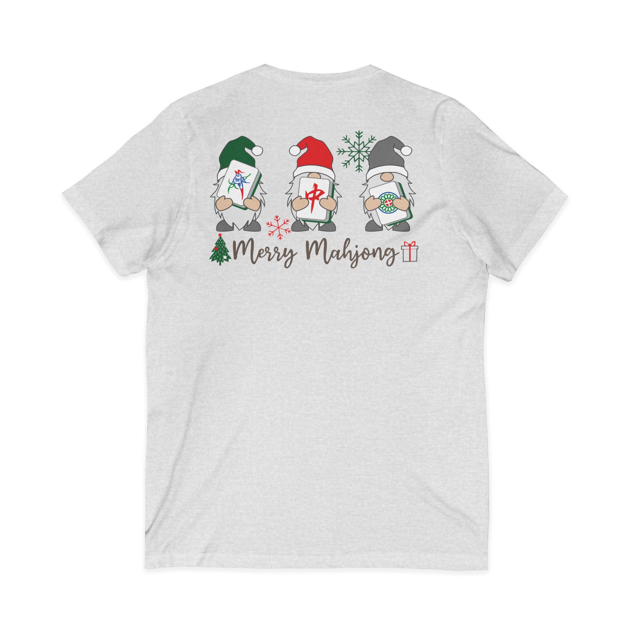 Merry Mahjong Christmas Tree V-Neck Tee | Festive Mahjong Tile Graphic Shirt for Game Lovers - Image 6
