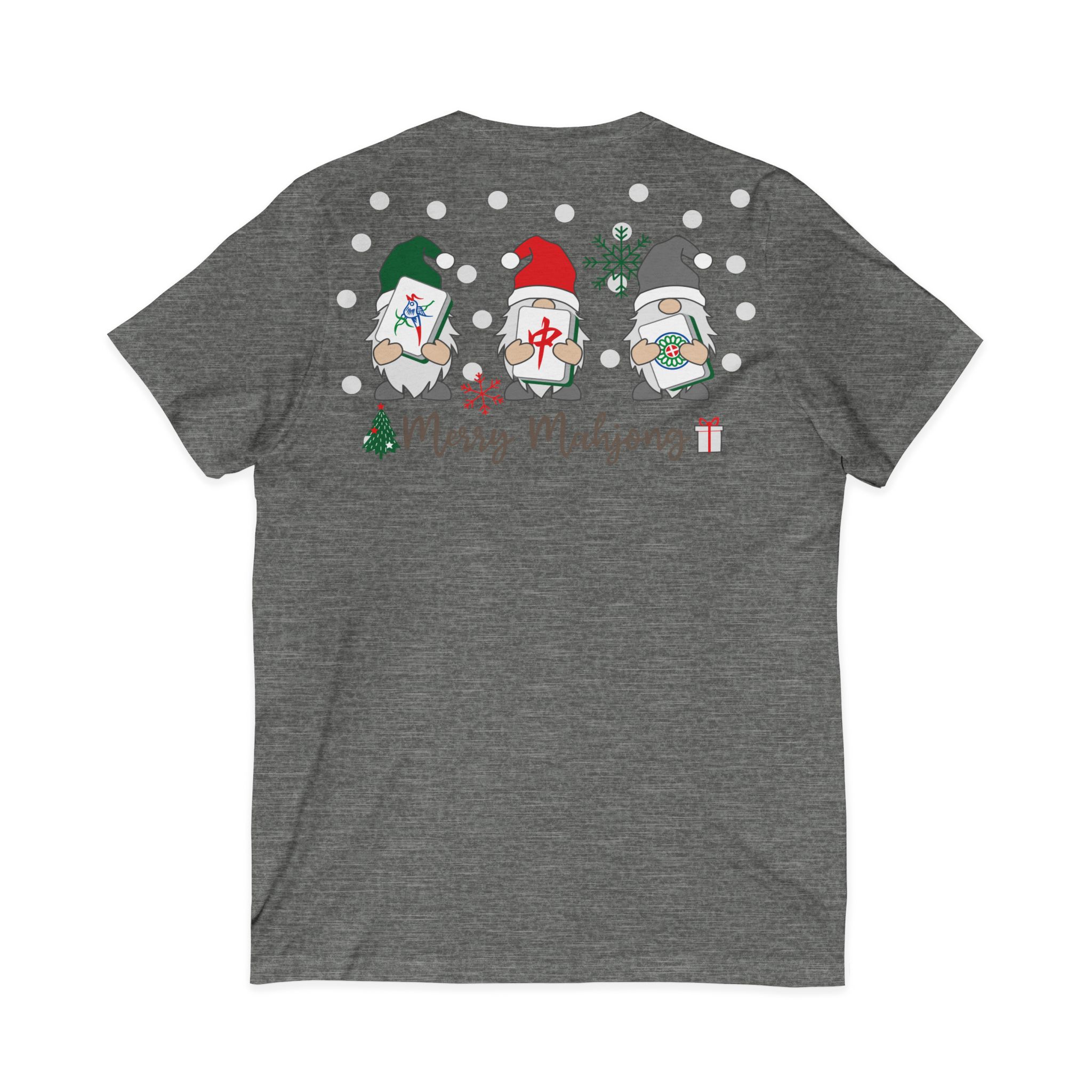 Merry Mahjong Christmas Tree V-Neck Tee | Festive Mahjong Tile Graphic Shirt for Game Lovers - Image 10