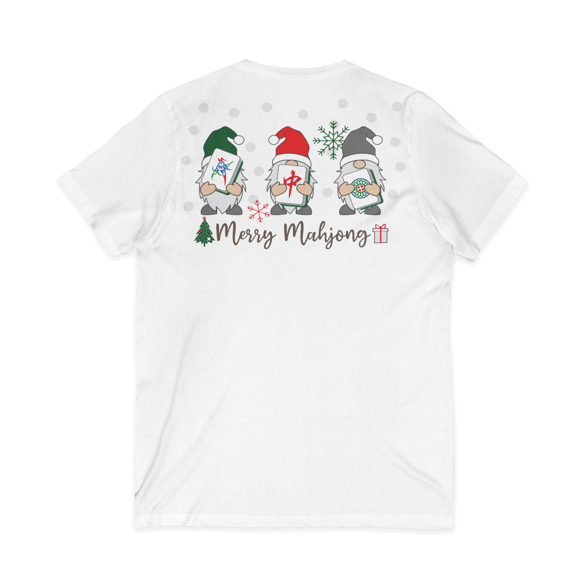 Merry Mahjong Christmas Tree V-Neck Tee | Festive Mahjong Tile Graphic Shirt for Game Lovers - Image 2