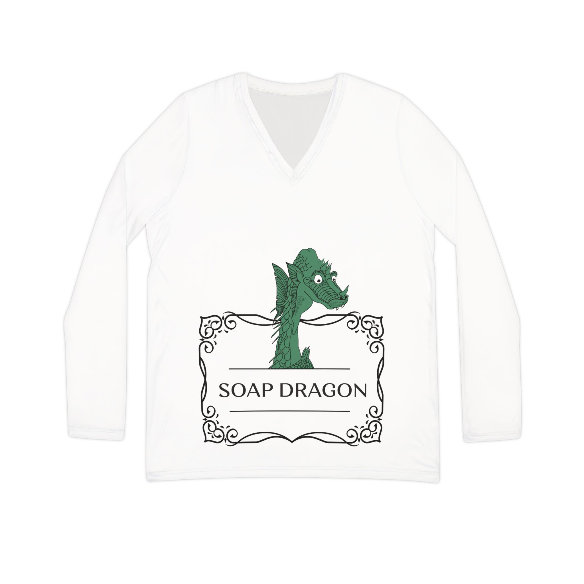 Soap Dragon Tree V-Neck Long Sleeve | Mahjong Baby Holiday Tile Graphic Tee - Image 11