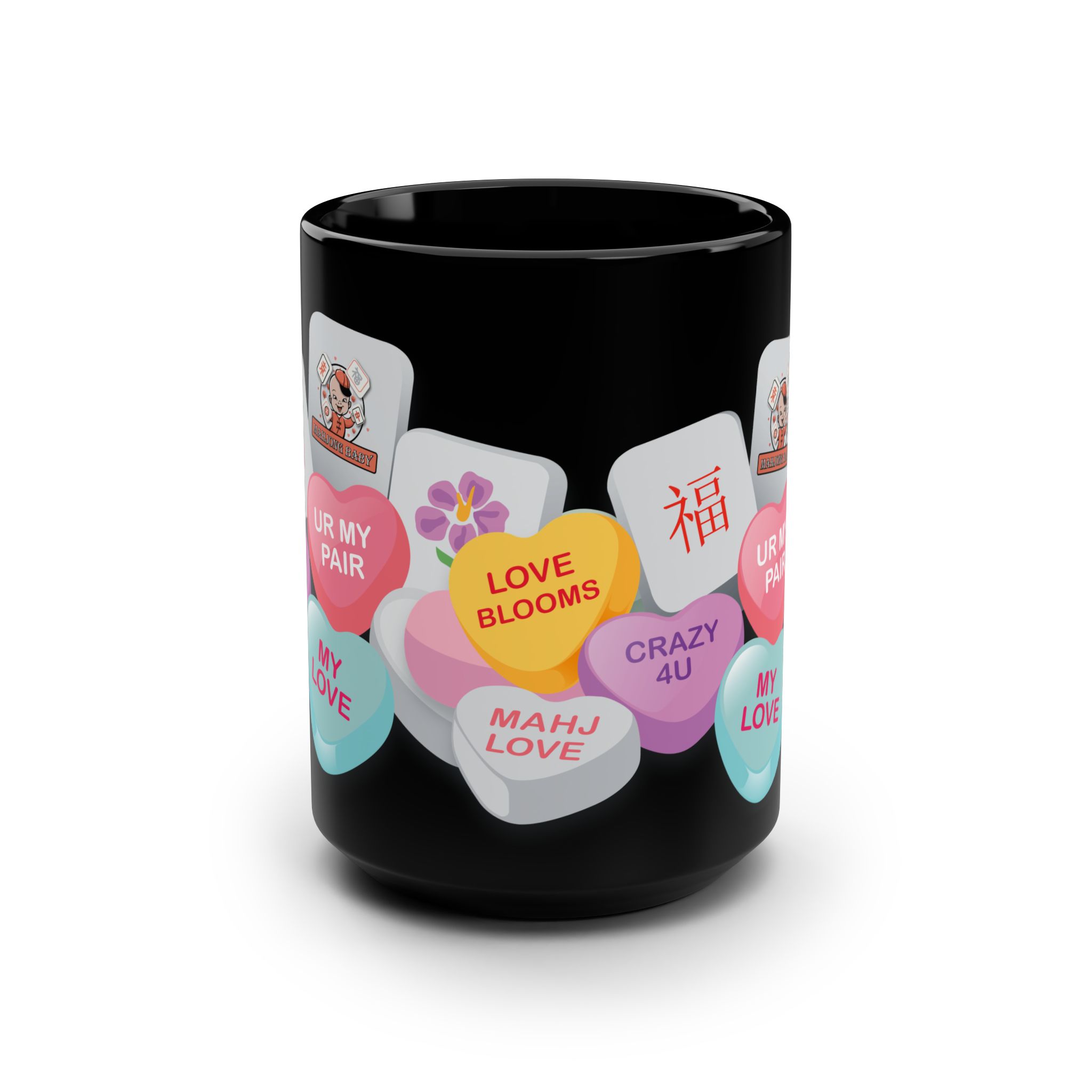 Valentine Conversation Hearts Black 15oz Mug — Cute 'My Love' & 'UR My Pair' Coffee Cup - Image 2