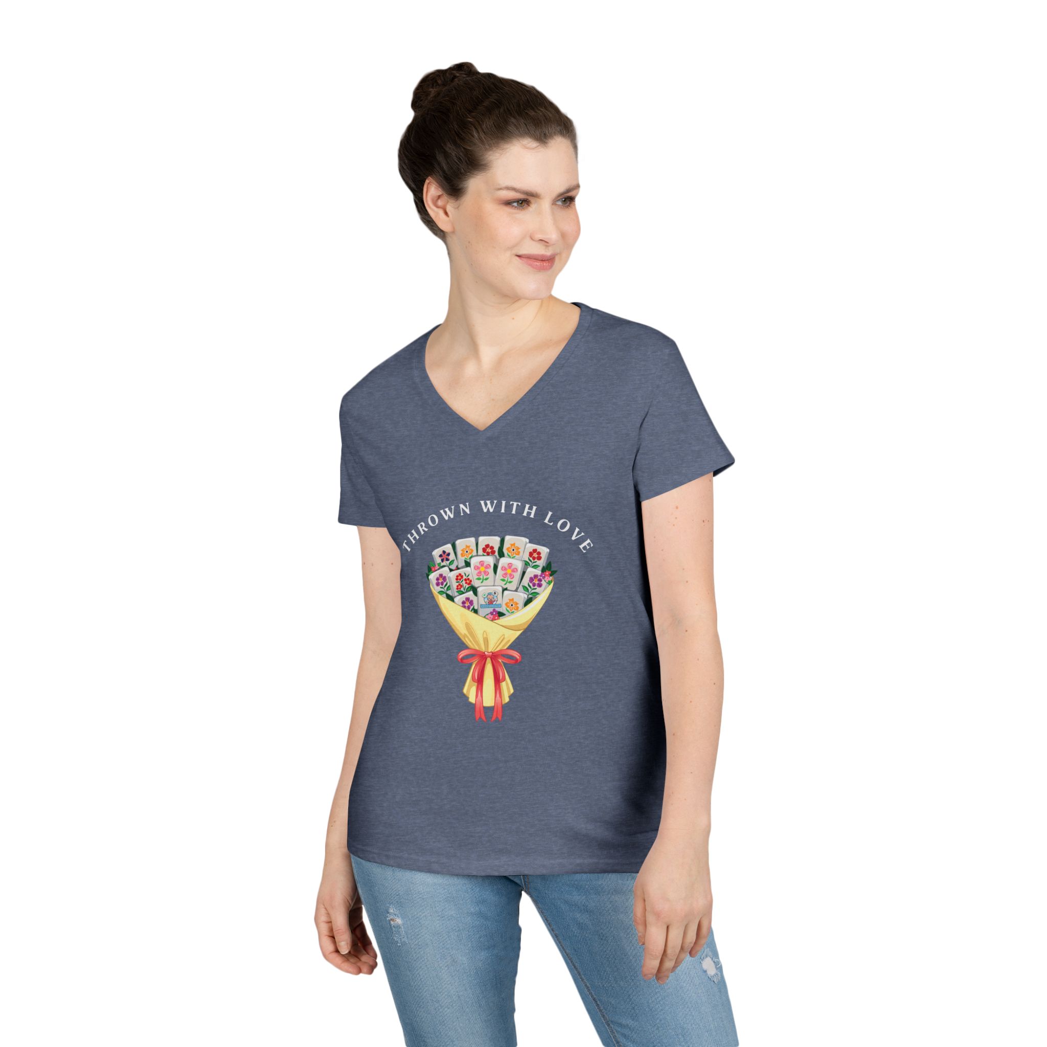 Thrown With Love Classic Mahjong Women’s V-Neck T-Shirt - Image 30