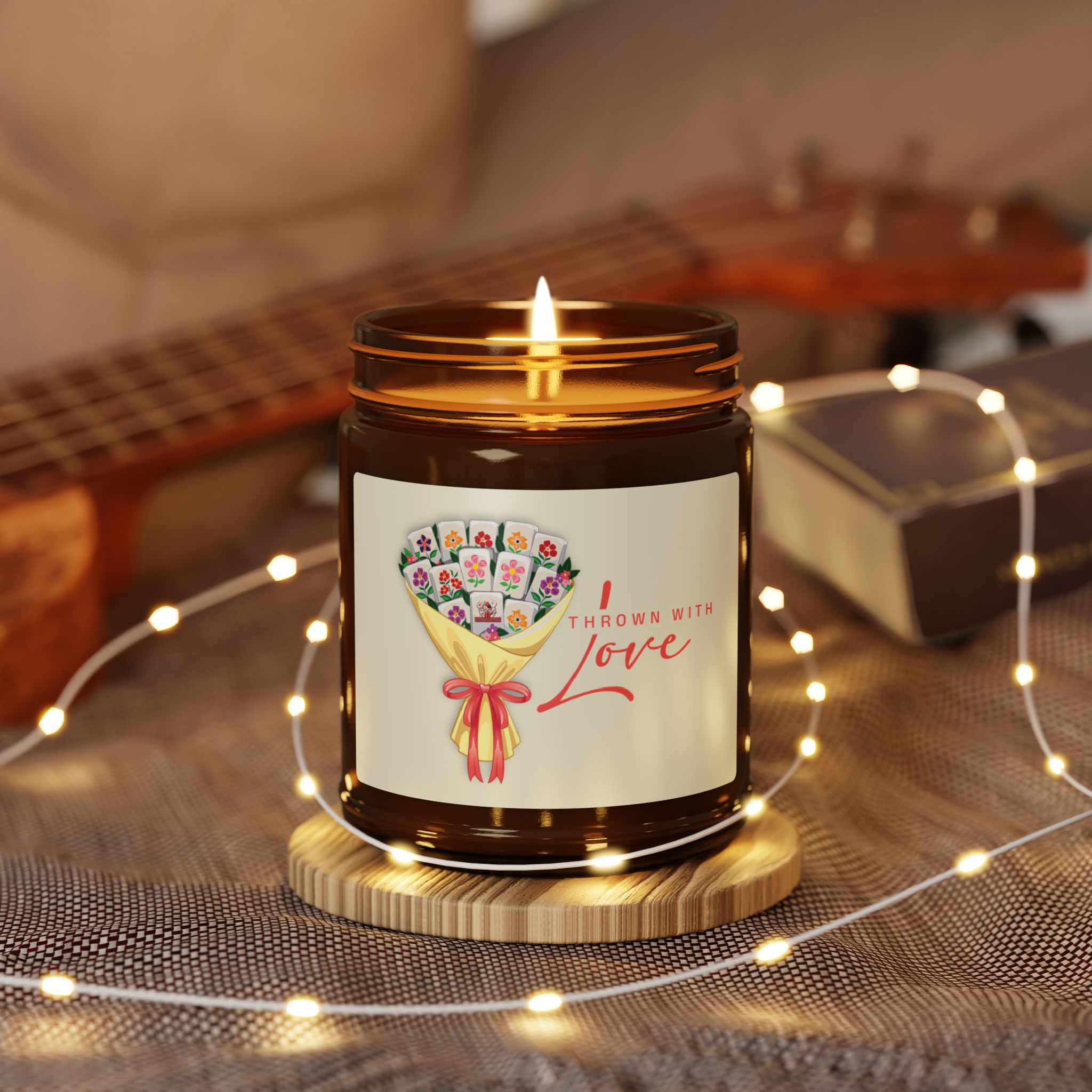 Valentine Candy Heart Scented Soy Candle — ‘Be My Mahjong Baby’ Amber Jar - Image 7