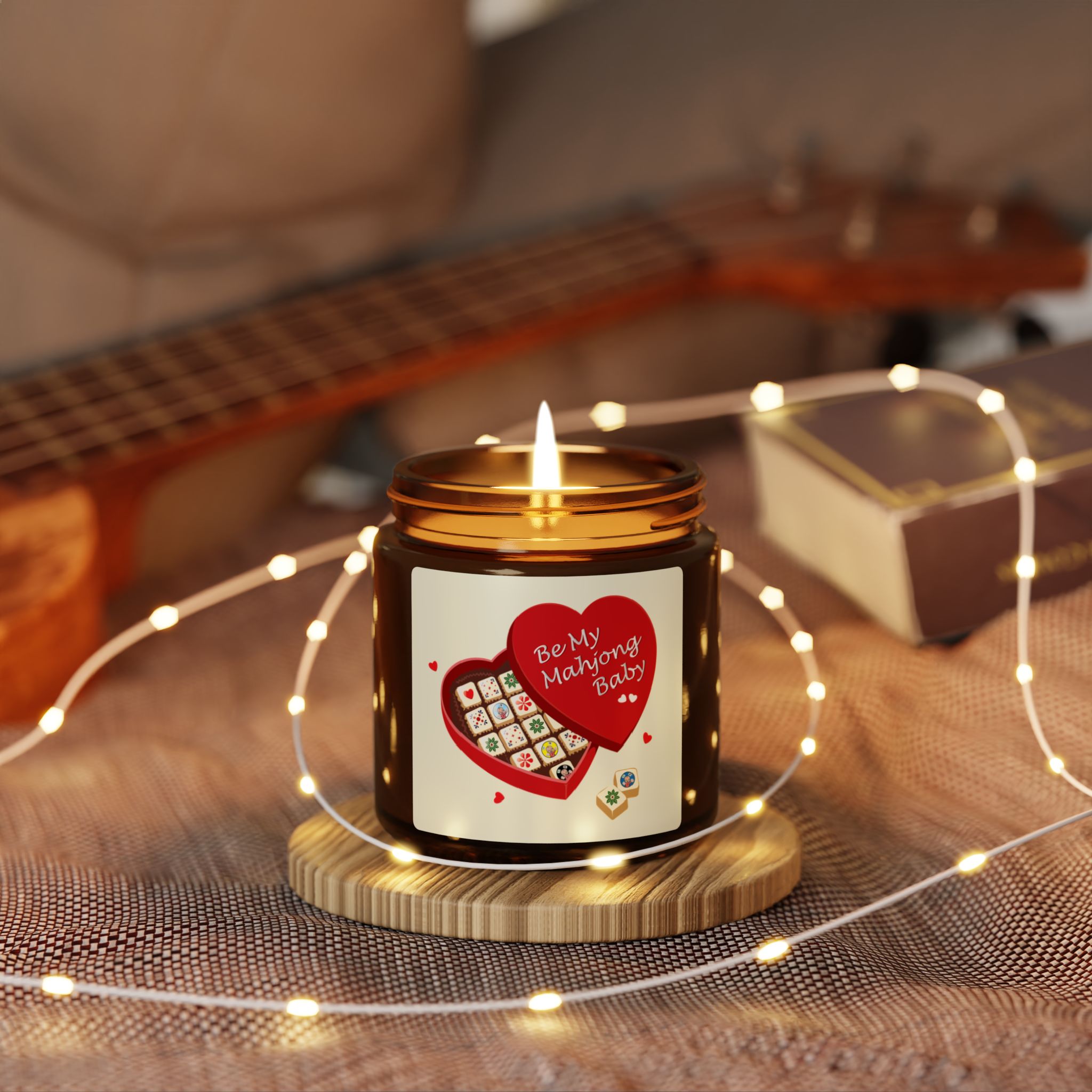 Valentine Candy Heart Scented Soy Candle — ‘Be My Mahjong Baby’ Amber Jar - Image 3