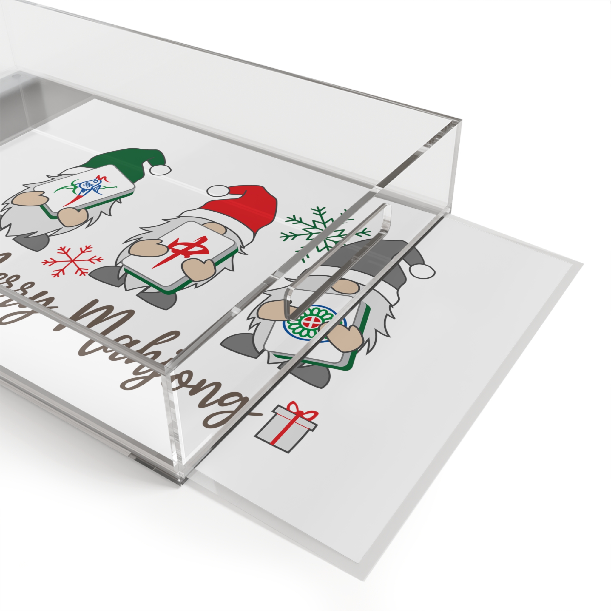 Merry Mahjong Acrylic Serving Tray | Holiday Gnome Mahjong Decorative Tray - Image 4