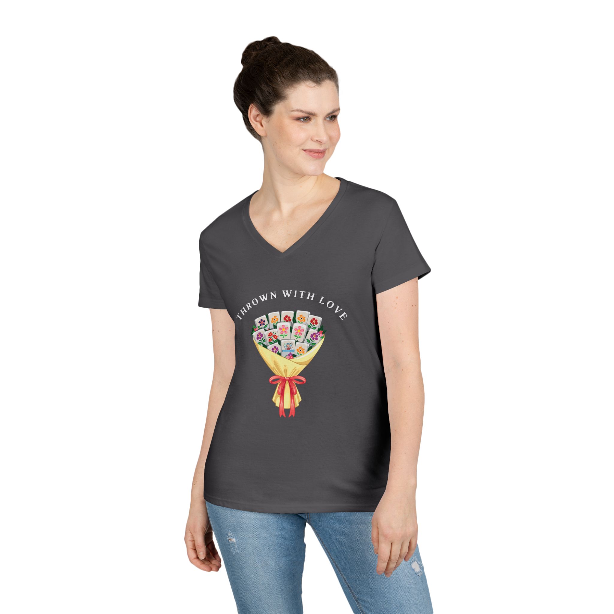 Thrown With Love Classic Mahjong Women’s V-Neck T-Shirt - Image 21