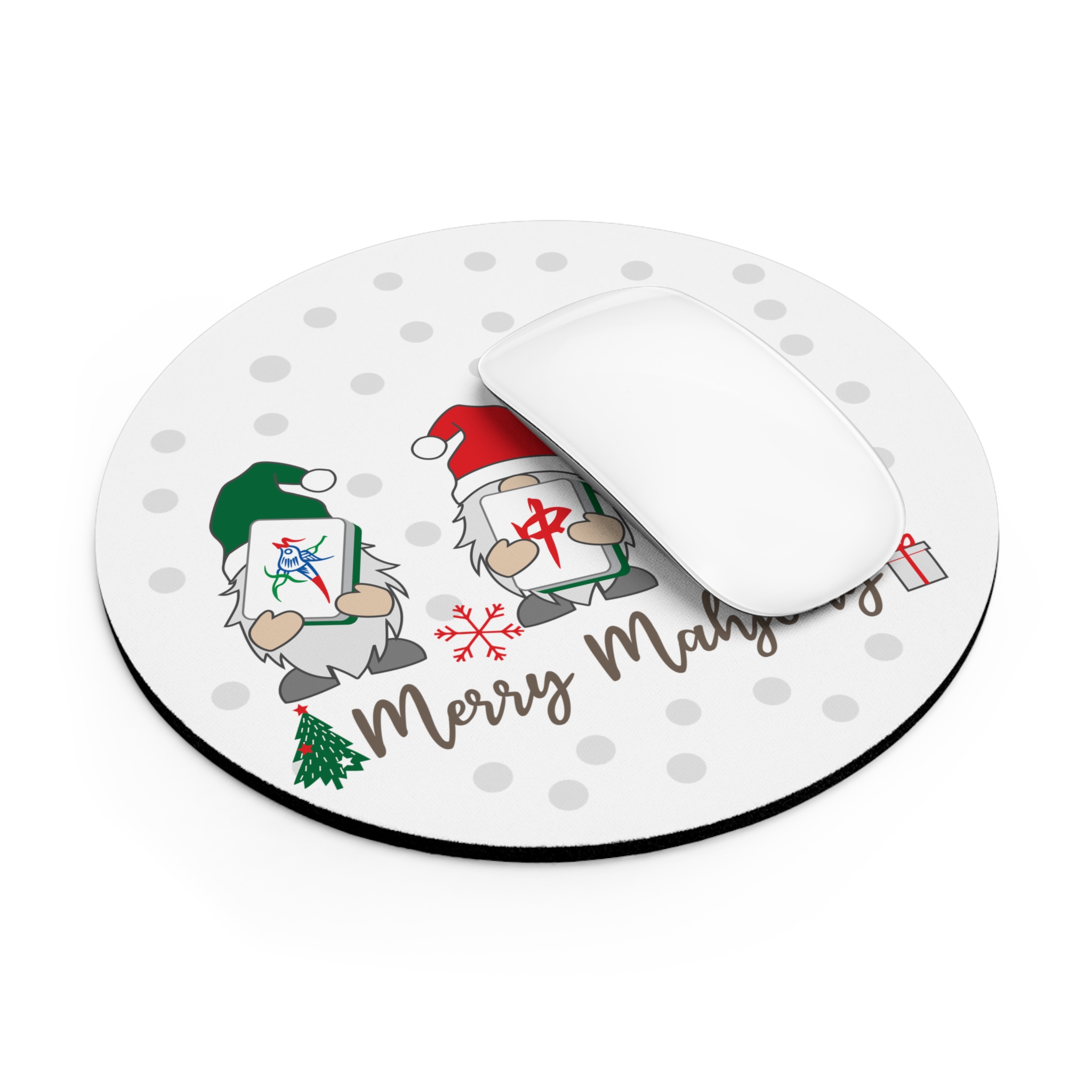 Merry Mahjong Baby Mouse Pad | White Santa Mahjong Tile Design (Round or Rectangle) - Image 8