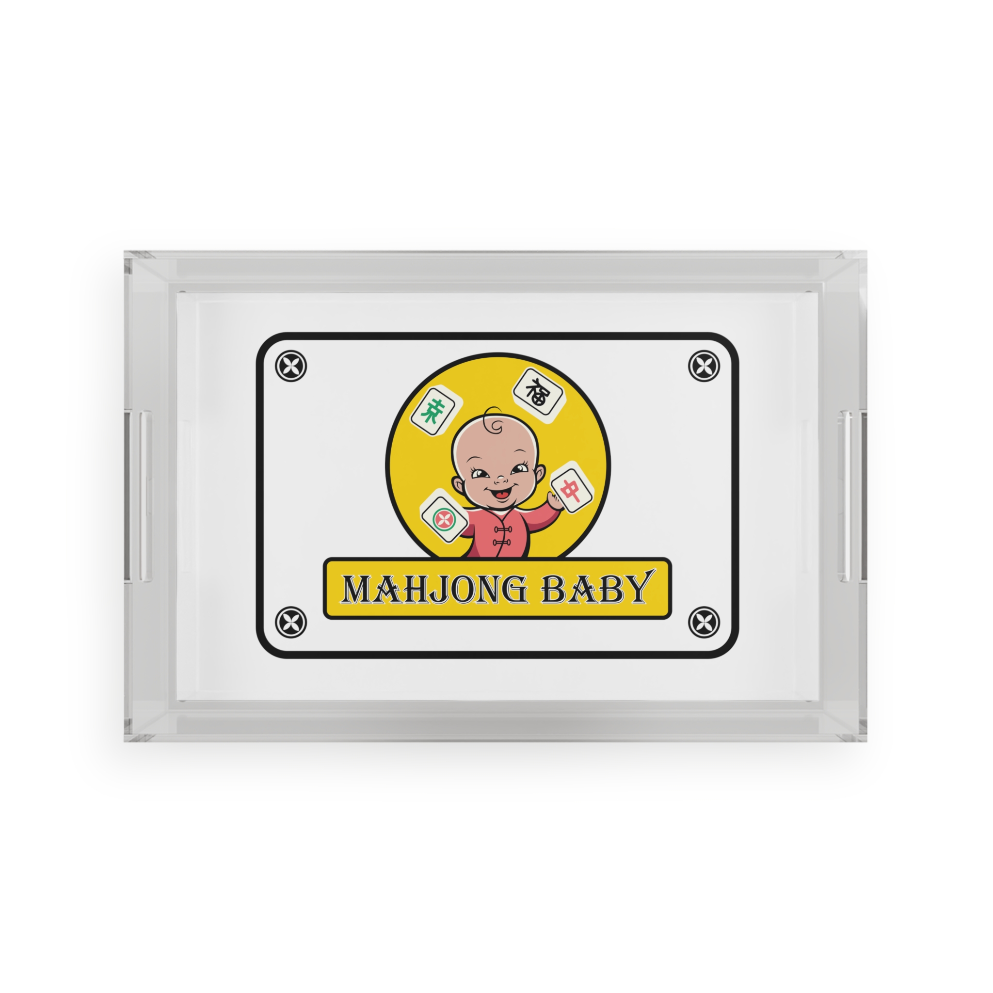 Mahjong Baby Acrylic Serving Tray | Yellow Mahjong Game Board Decorative Holiday Tray - Image 2