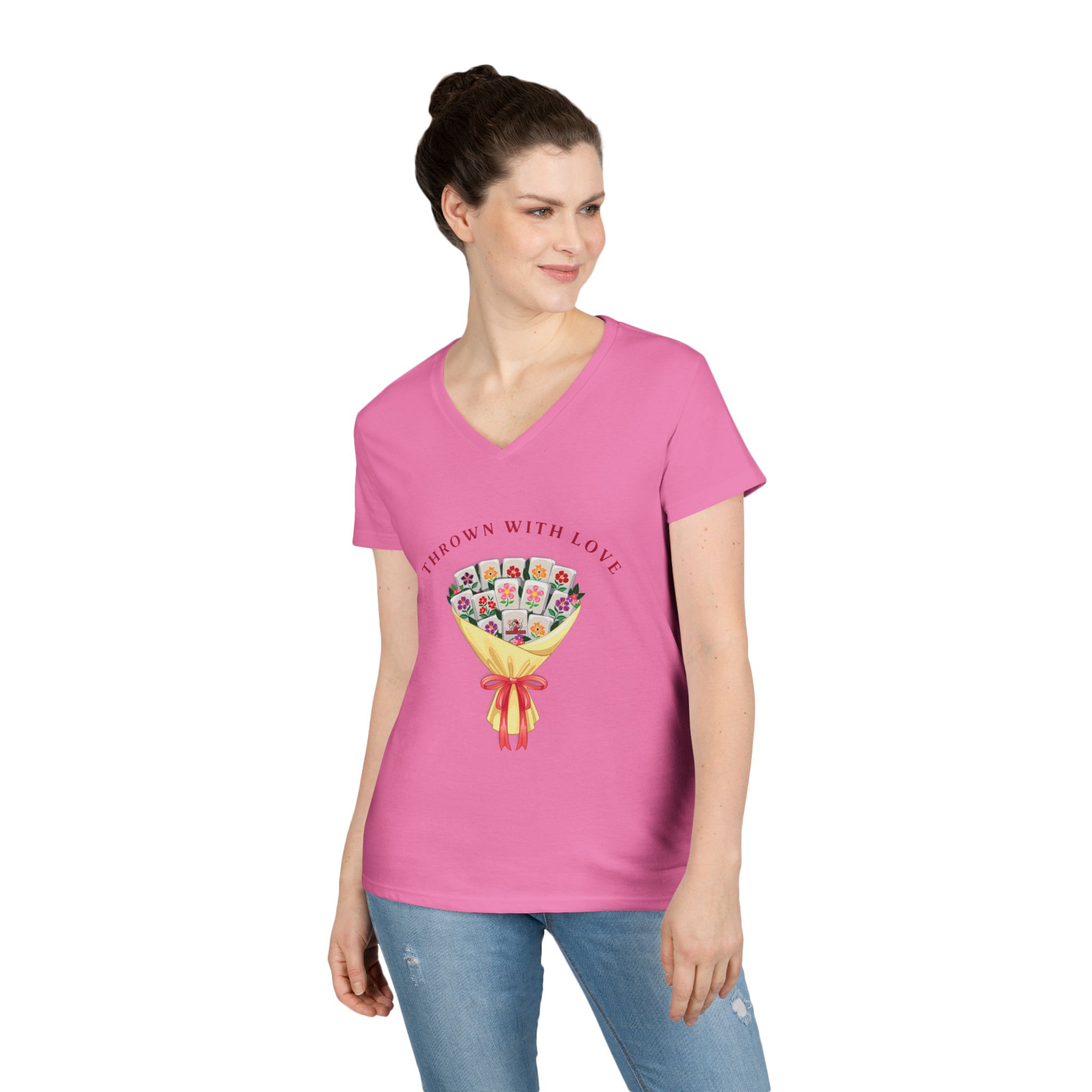Thrown With Love Classic Mahjong Women’s V-Neck T-Shirt - Image 36