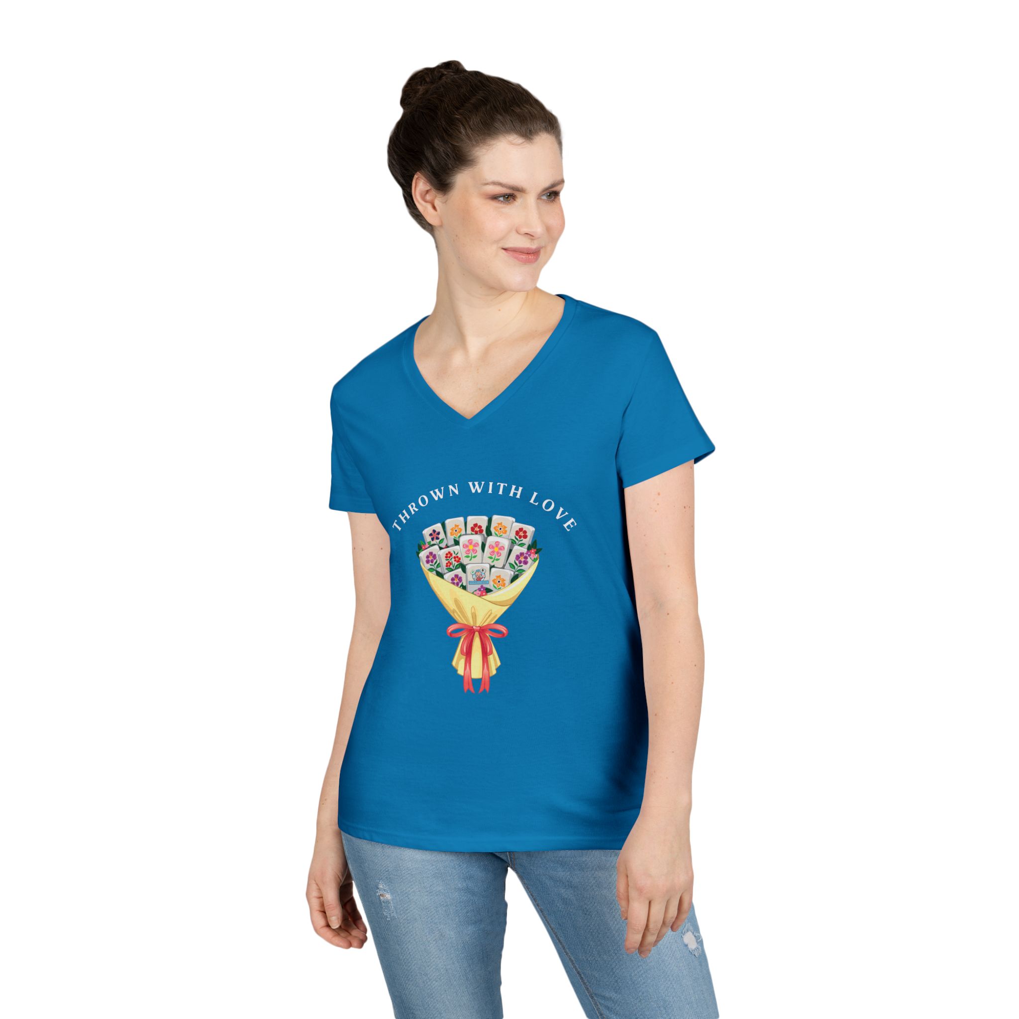Thrown With Love Classic Mahjong Women’s V-Neck T-Shirt - Image 18