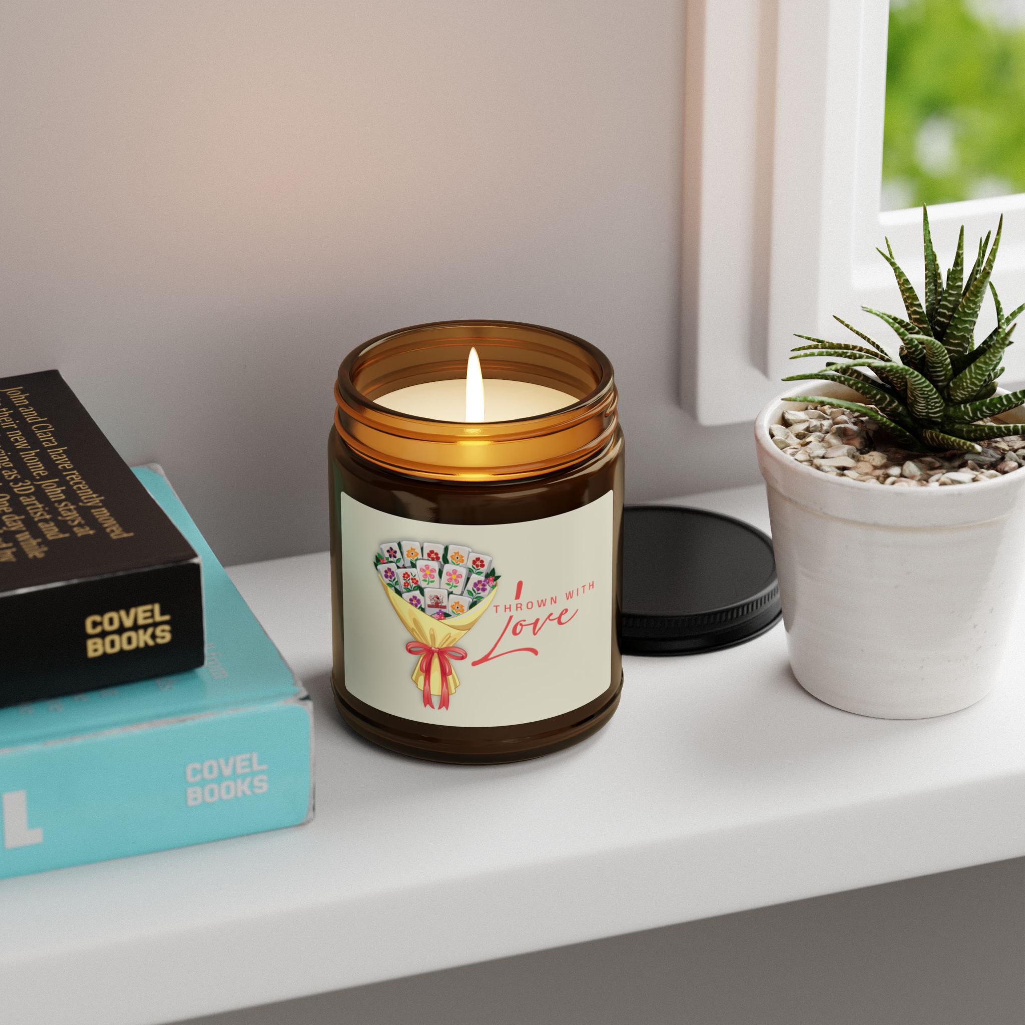 Valentine Candy Heart Scented Soy Candle — ‘Be My Mahjong Baby’ Amber Jar - Image 8