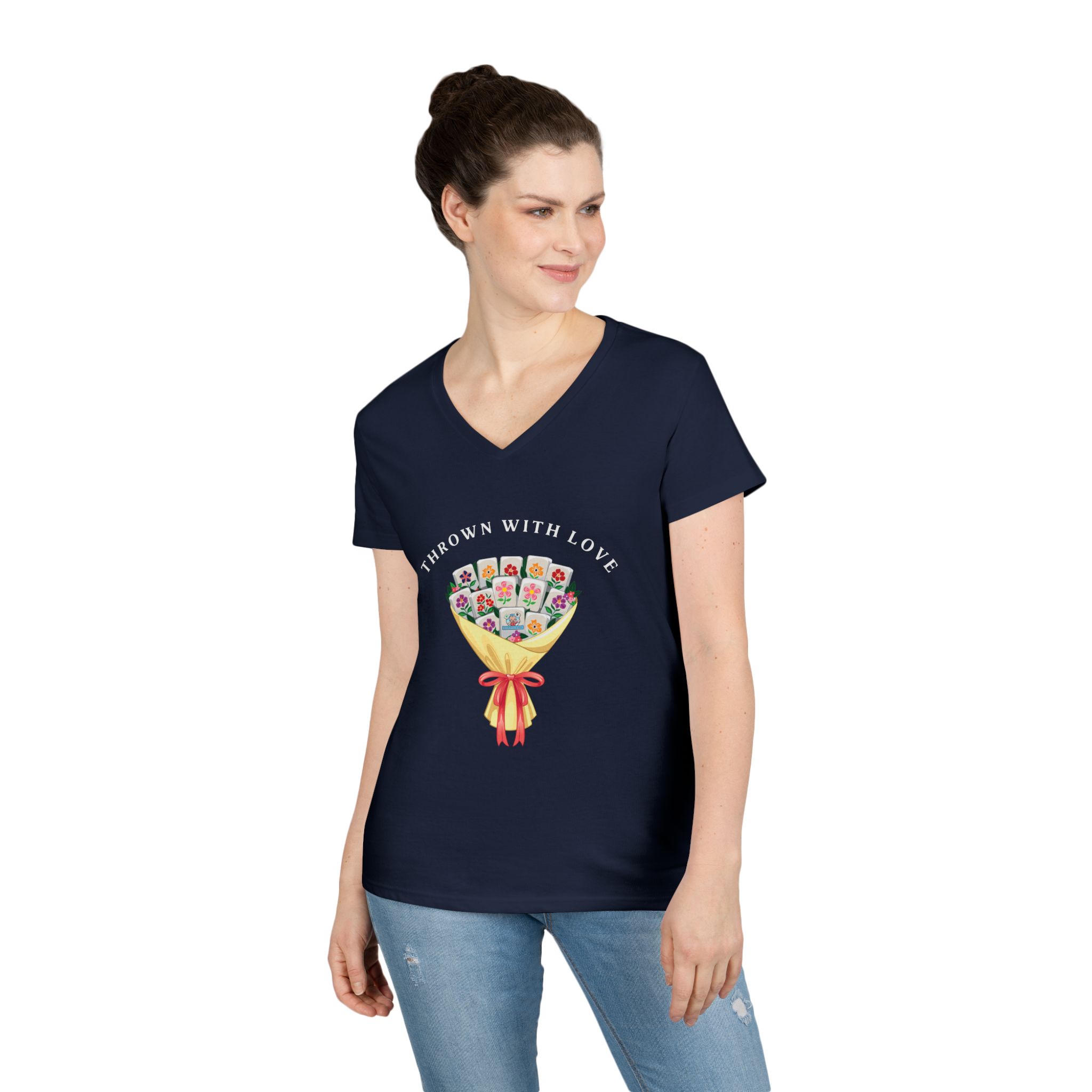 Thrown With Love Classic Mahjong Women’s V-Neck T-Shirt - Image 27