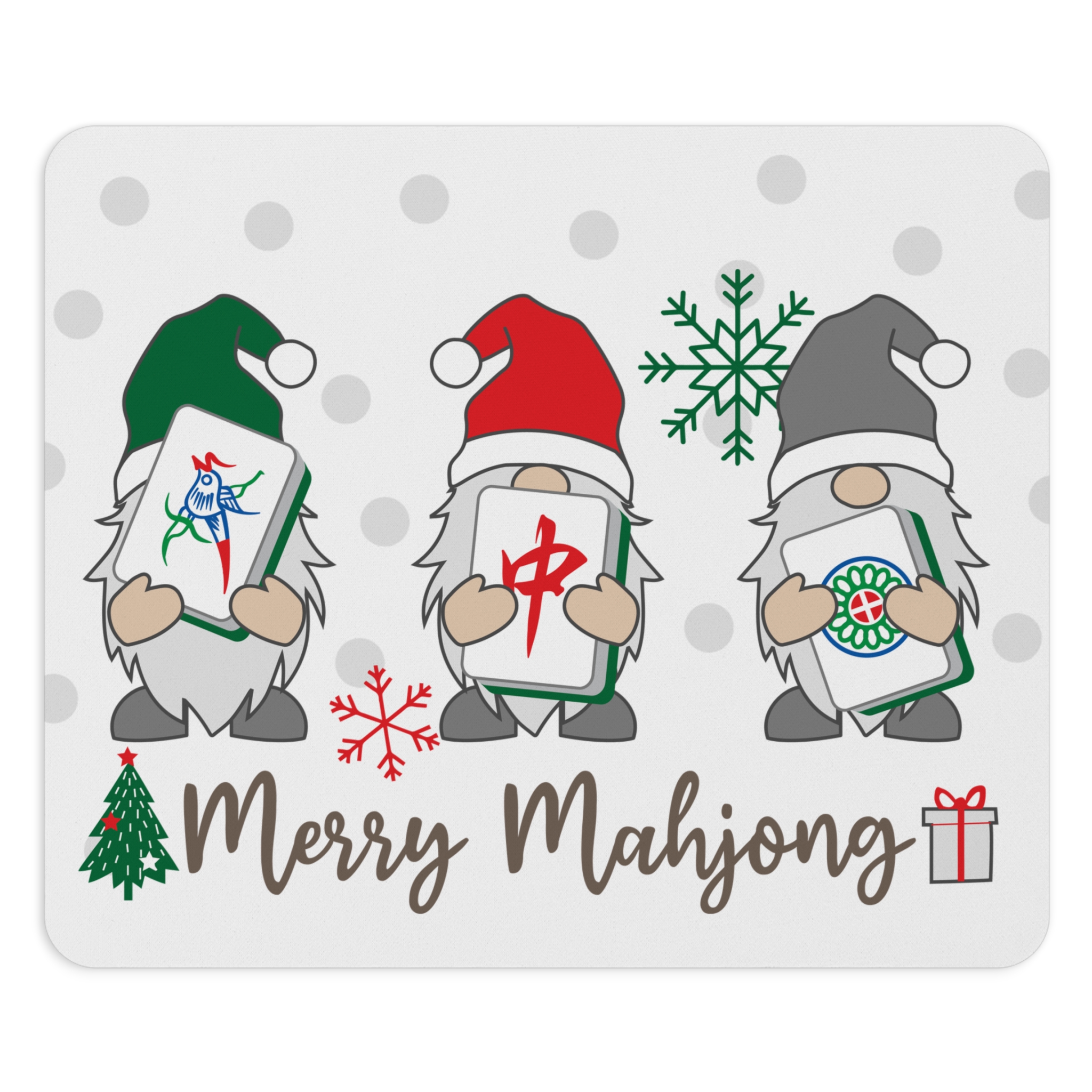 Merry Mahjong Baby Mouse Pad | White Santa Mahjong Tile Design (Round or Rectangle) - Image 2