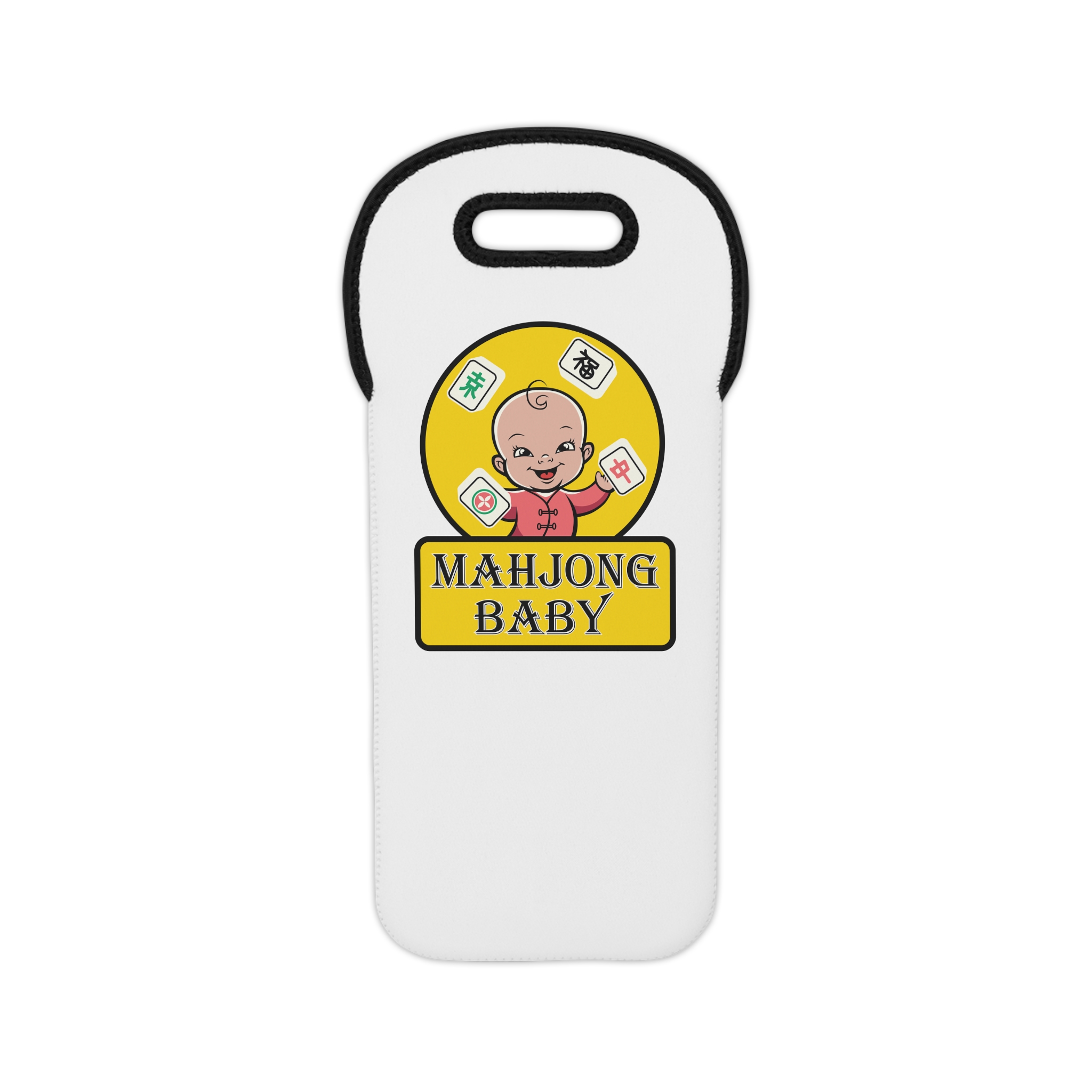 Mahjong Baby Wine Tote Bag | Yellow Mahjong Tile Neoprene Bottle Carrier - Image 2