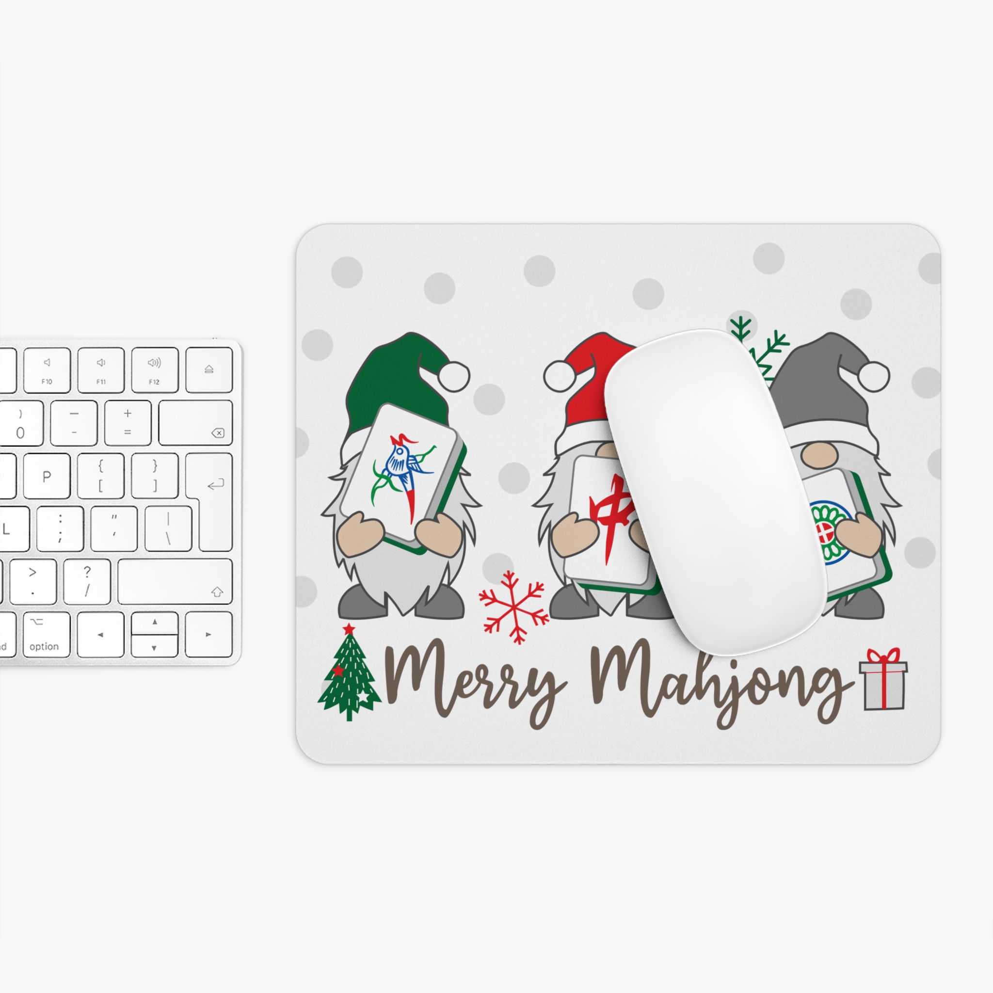 Merry Mahjong Baby Mouse Pad | White Santa Mahjong Tile Design (Round or Rectangle) - Image 4