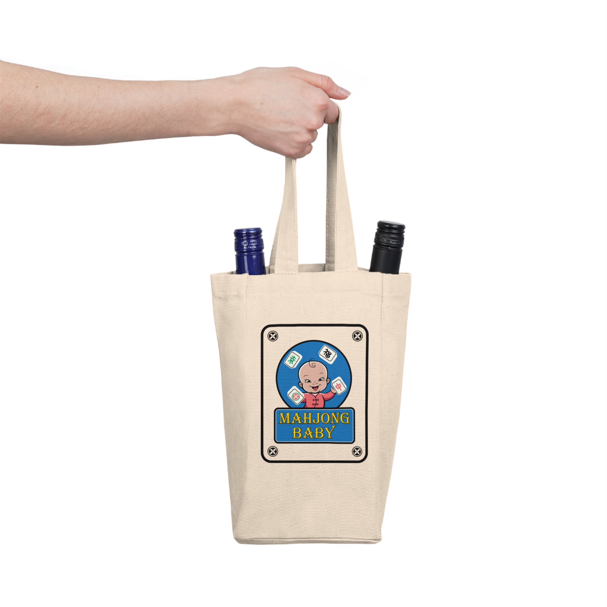 Mahjong Valentine Wine Gift Bag | Double Bottle Canvas Tote - Image 2