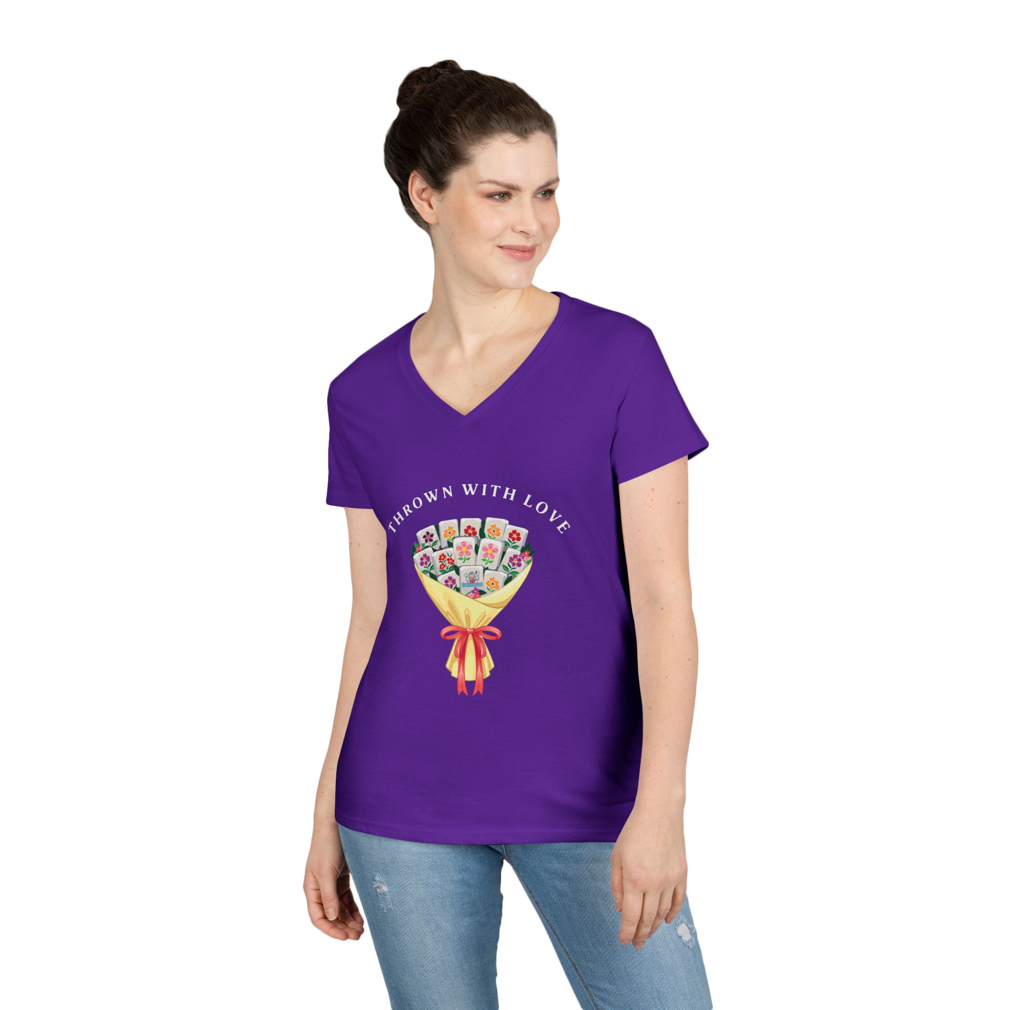 Thrown With Love Classic Mahjong Women’s V-Neck T-Shirt - Image 33