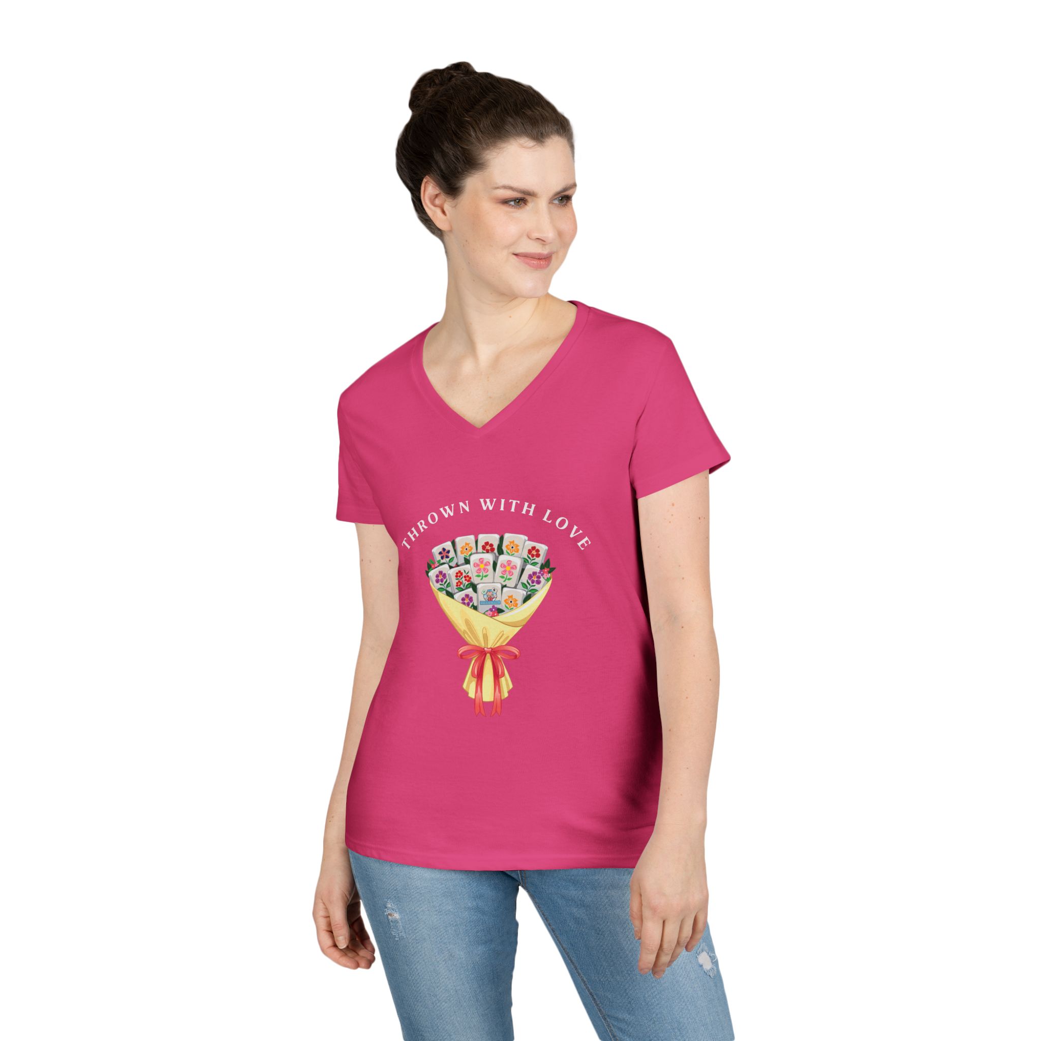 Thrown With Love Classic Mahjong Women’s V-Neck T-Shirt - Image 39