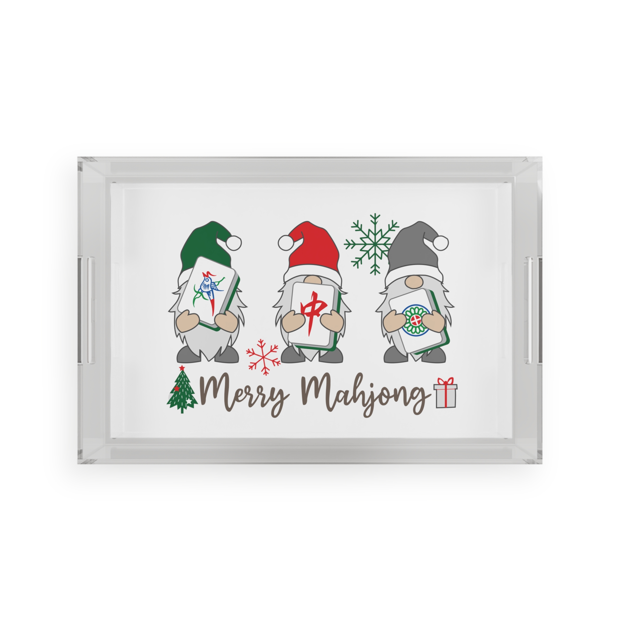 Merry Mahjong Acrylic Serving Tray | Holiday Gnome Mahjong Decorative Tray - Image 2