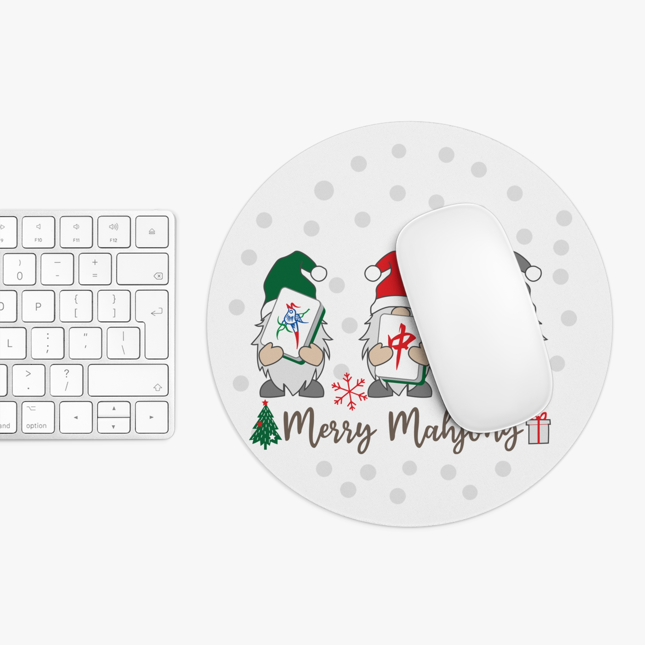 Merry Mahjong Baby Mouse Pad | White Santa Mahjong Tile Design (Round or Rectangle) - Image 7