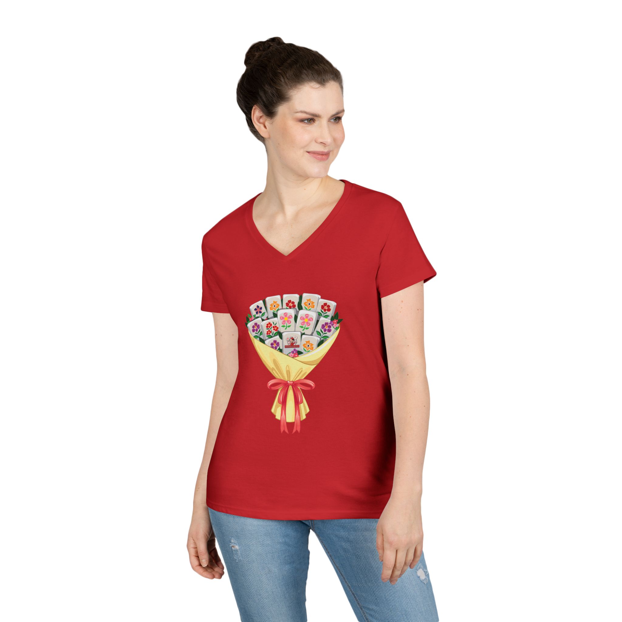 Thrown With Love Classic Mahjong Women’s V-Neck T-Shirt - Image 42