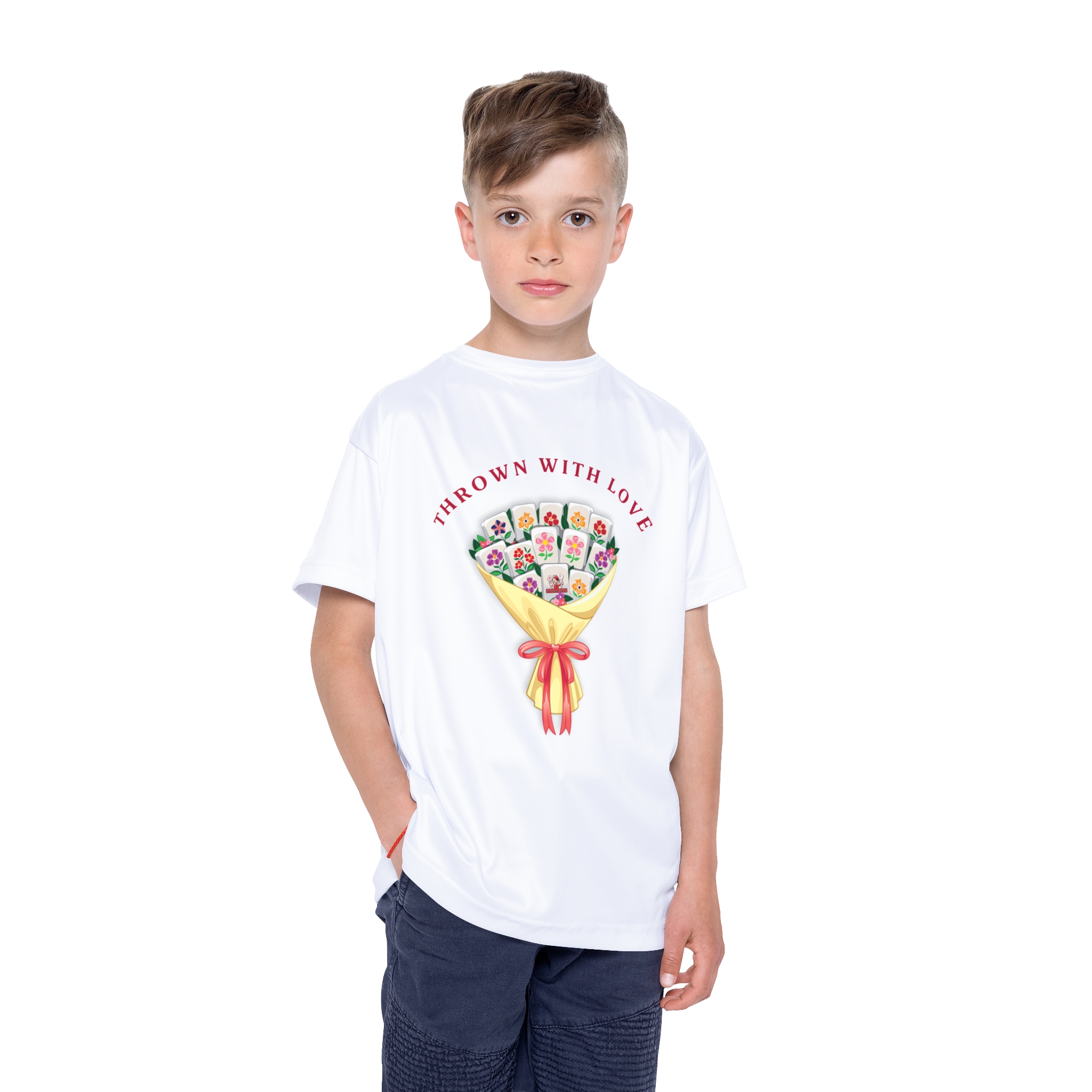 Kids Floral Mahjong Bouquet Sports Jersey — Cute Mahjong Tile Flower Bouquet Tee for Kids - Image 4