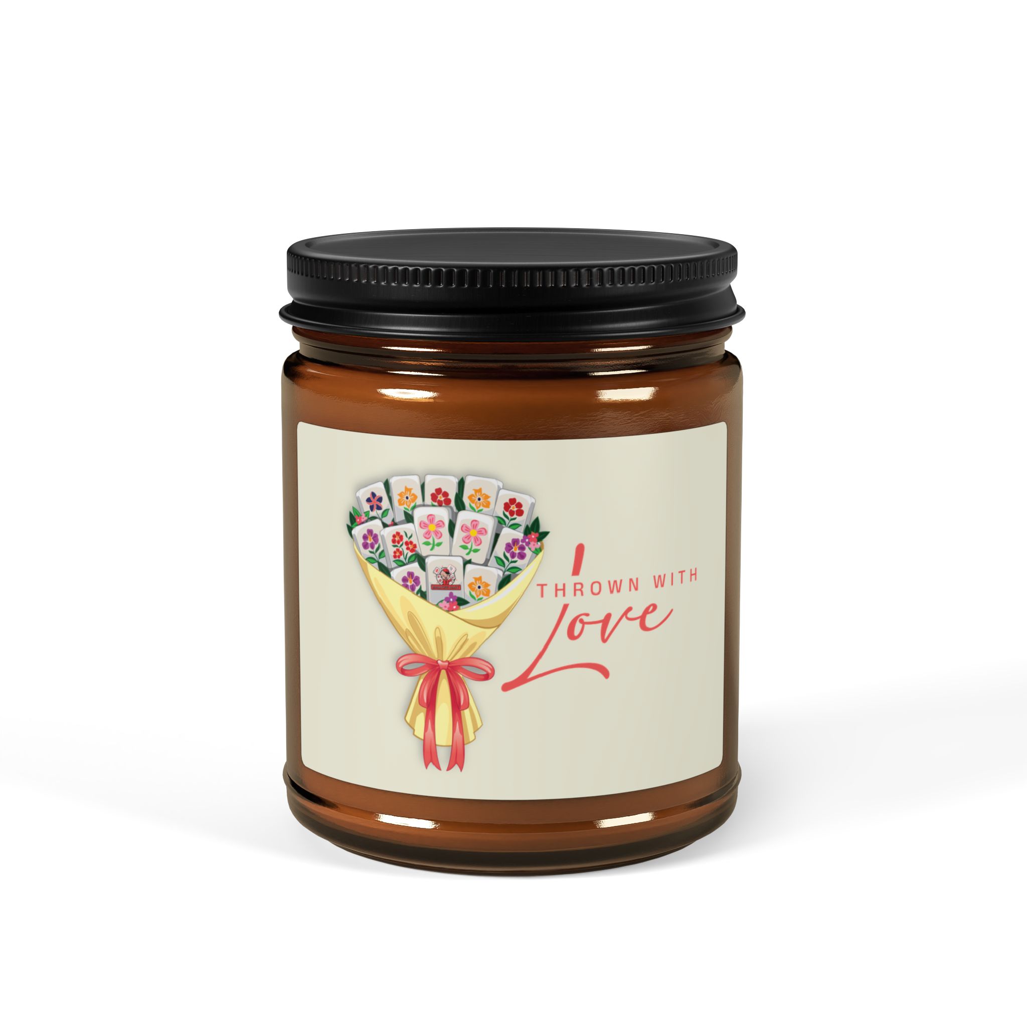 Valentine Candy Heart Scented Soy Candle — ‘Be My Mahjong Baby’ Amber Jar - Image 5