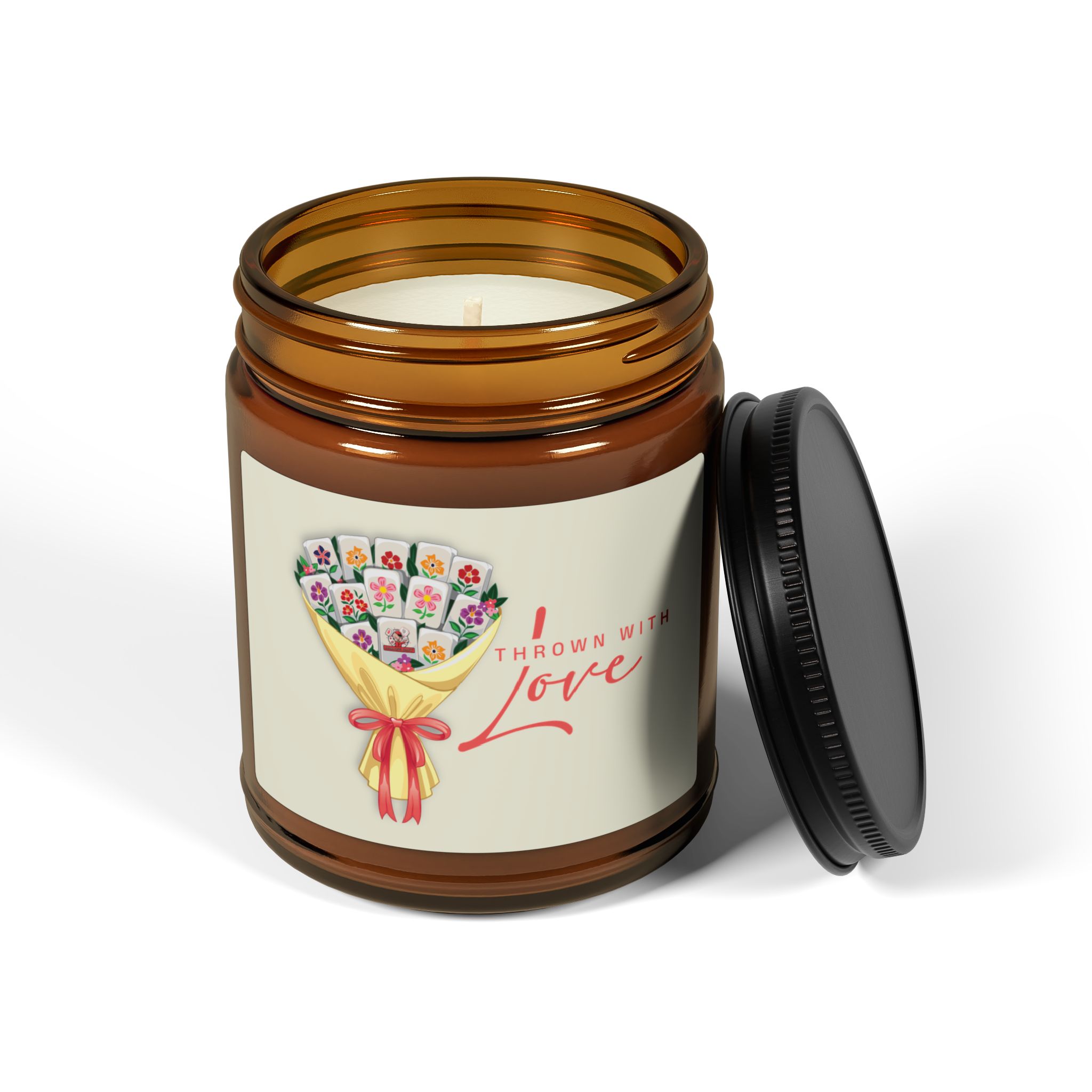 Valentine Candy Heart Scented Soy Candle — ‘Be My Mahjong Baby’ Amber Jar - Image 6