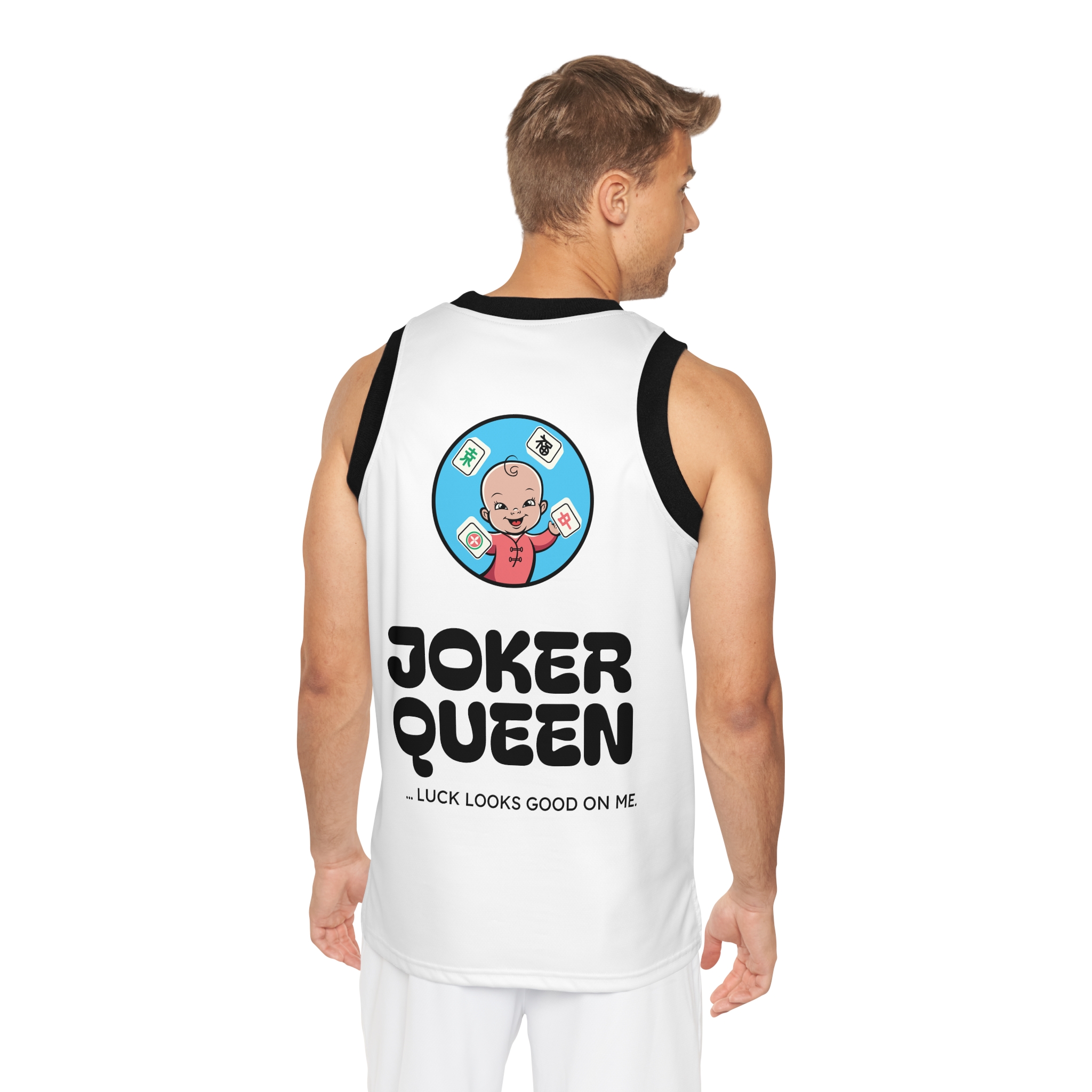 Mahjong Baby Basketball Jersey | Joker Queen Retro Blue (Unisex) - Image 6