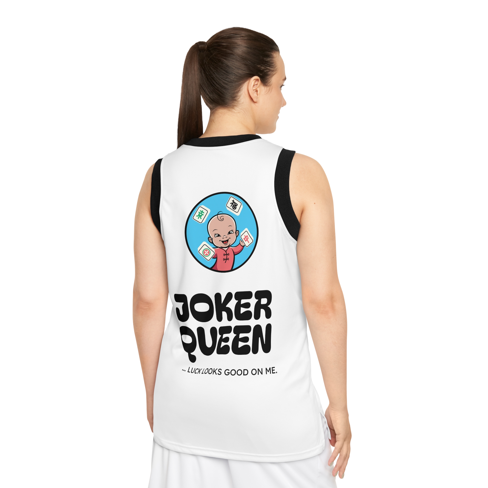 Mahjong Baby Basketball Jersey | Joker Queen Retro Blue (Unisex) - Image 4