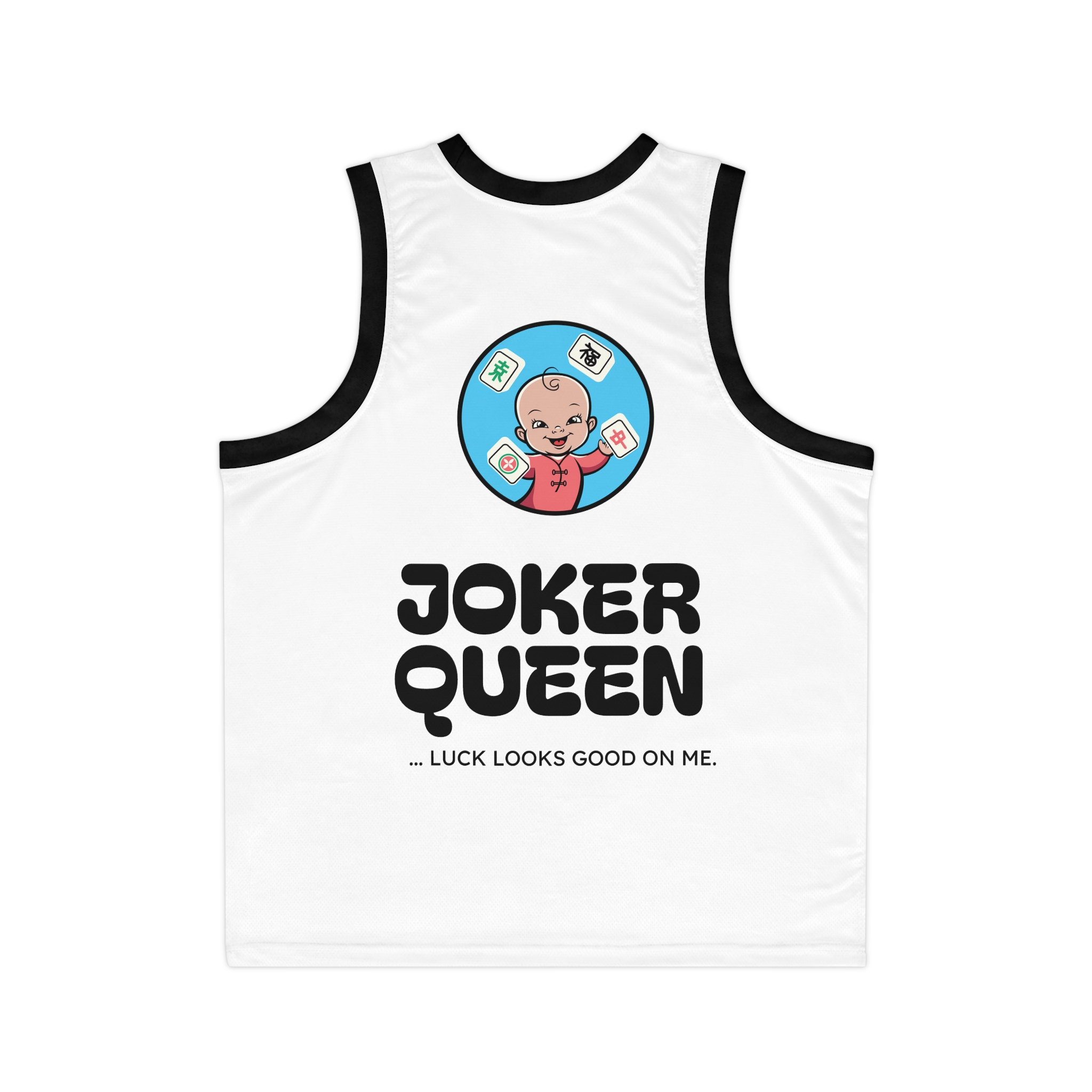 Mahjong Baby Basketball Jersey | Joker Queen Retro Blue (Unisex) - Image 3