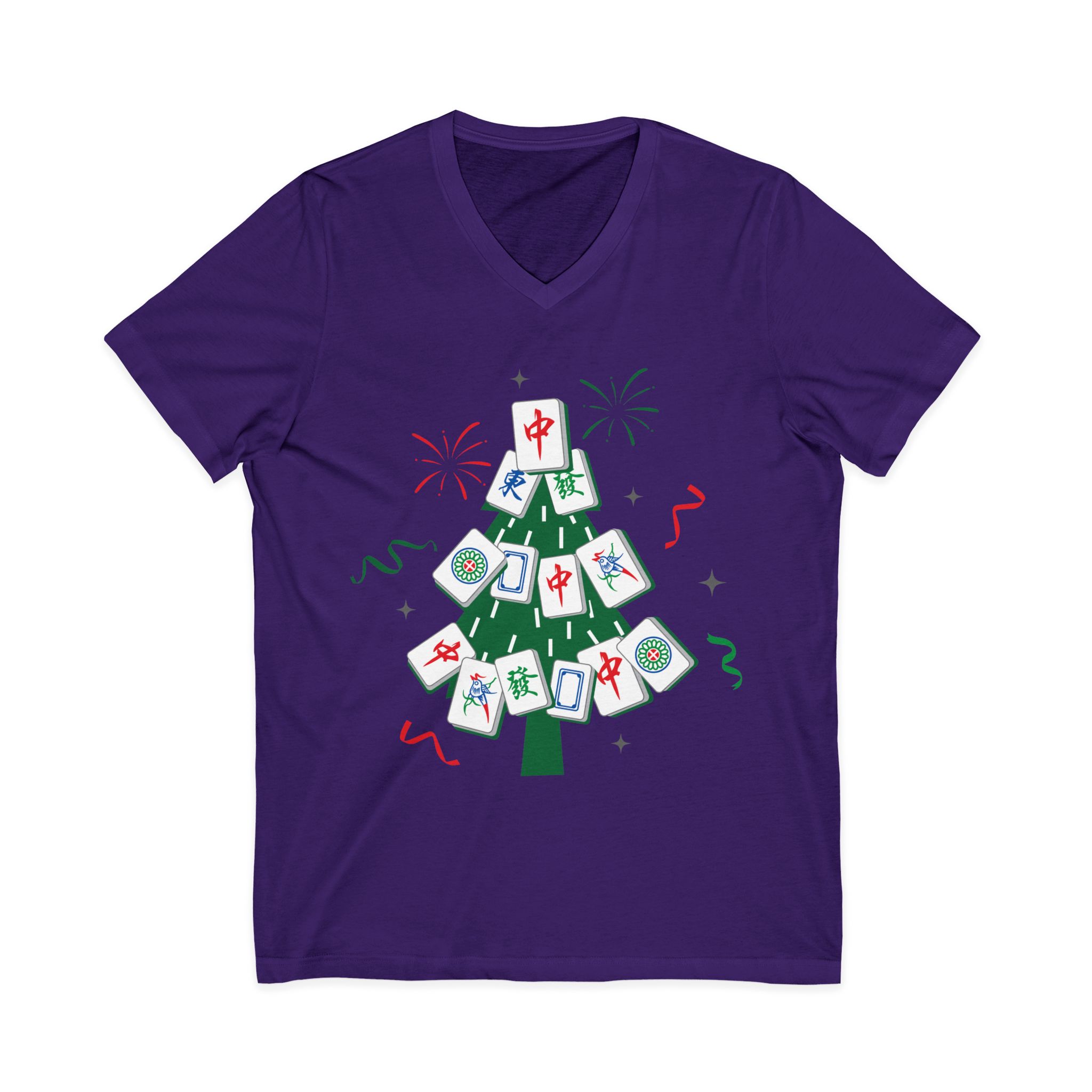 Merry Mahjong Christmas Tree V-Neck Tee | Festive Mahjong Tile Graphic Shirt for Game Lovers - Image 41