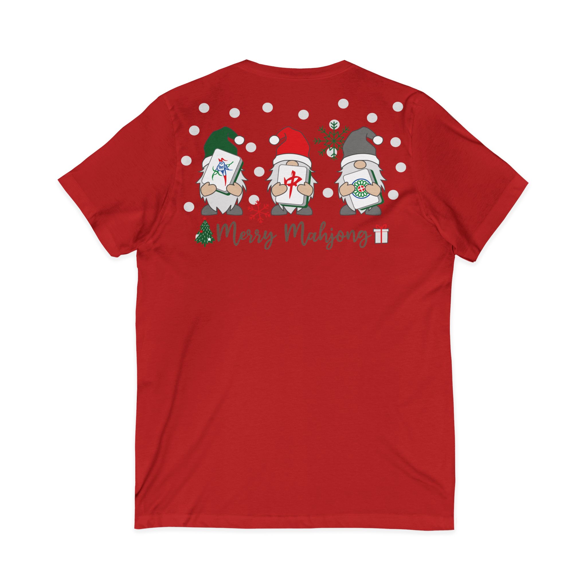Merry Mahjong Christmas Tree V-Neck Tee | Festive Mahjong Tile Graphic Shirt for Game Lovers - Image 46