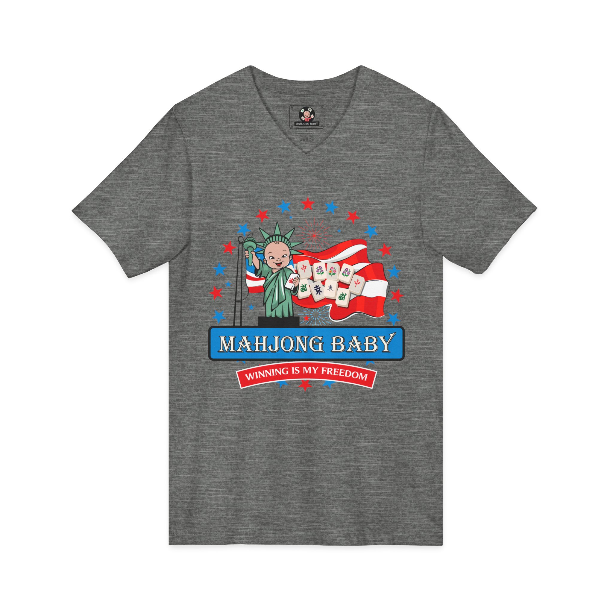 4th of July Mahjong Baby V-Neck T-Shirt | Patriotic Mahjong Tee - Image 7