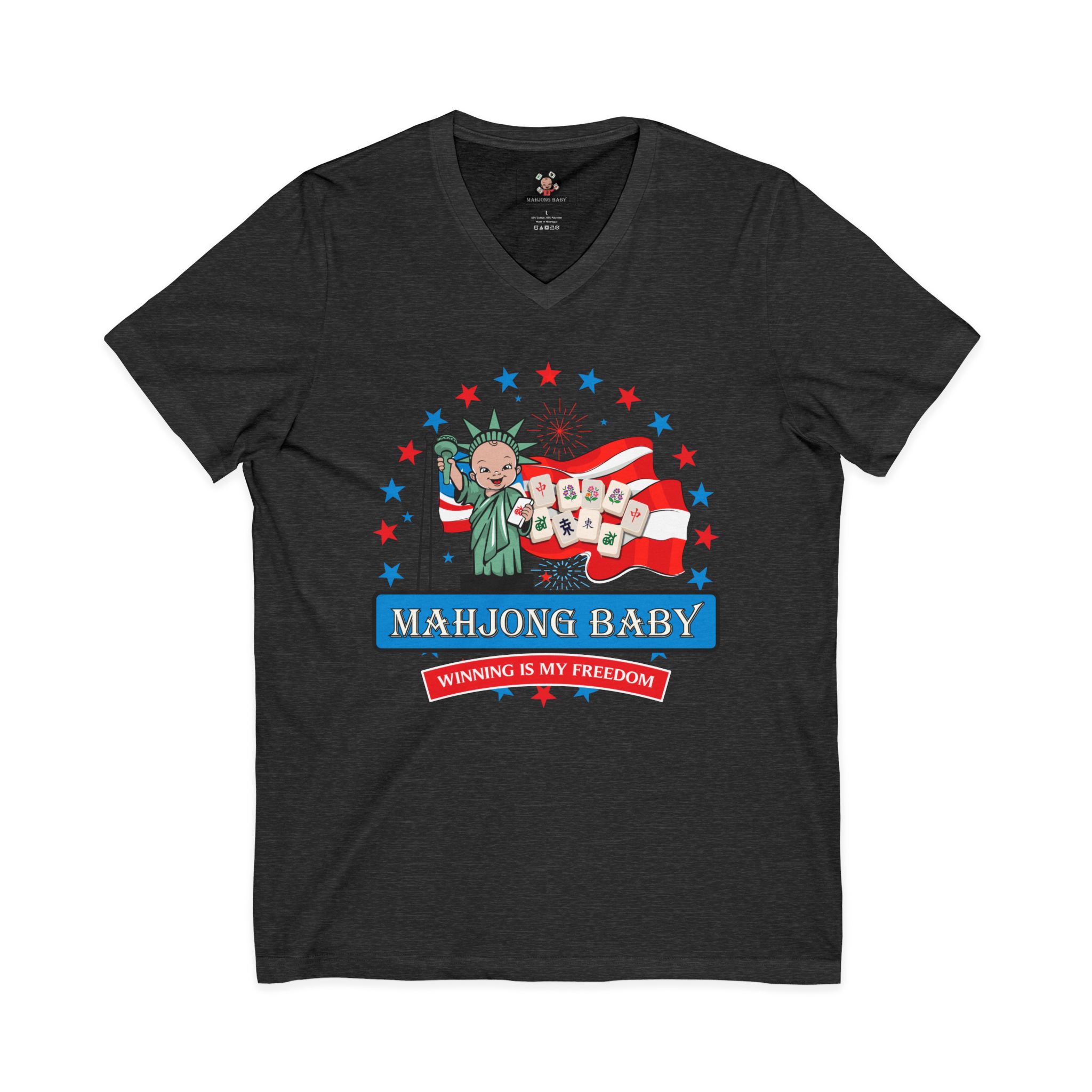 4th of July Mahjong Baby V-Neck T-Shirt | Patriotic Mahjong Tee - Image 17