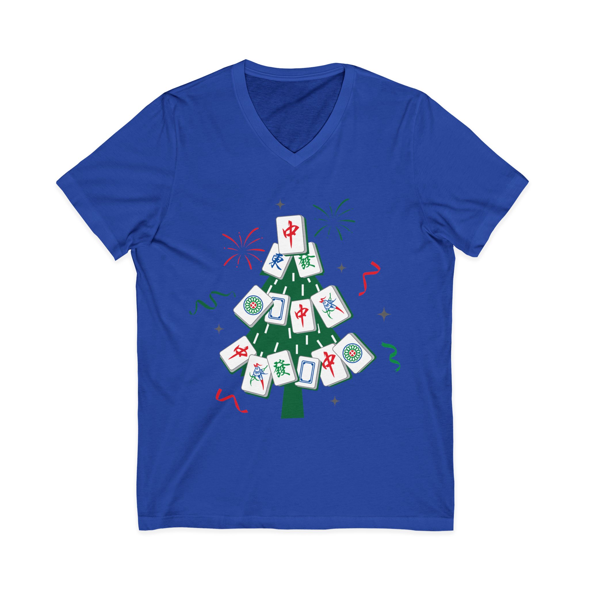 Merry Mahjong Christmas Tree V-Neck Tee | Festive Mahjong Tile Graphic Shirt for Game Lovers - Image 21