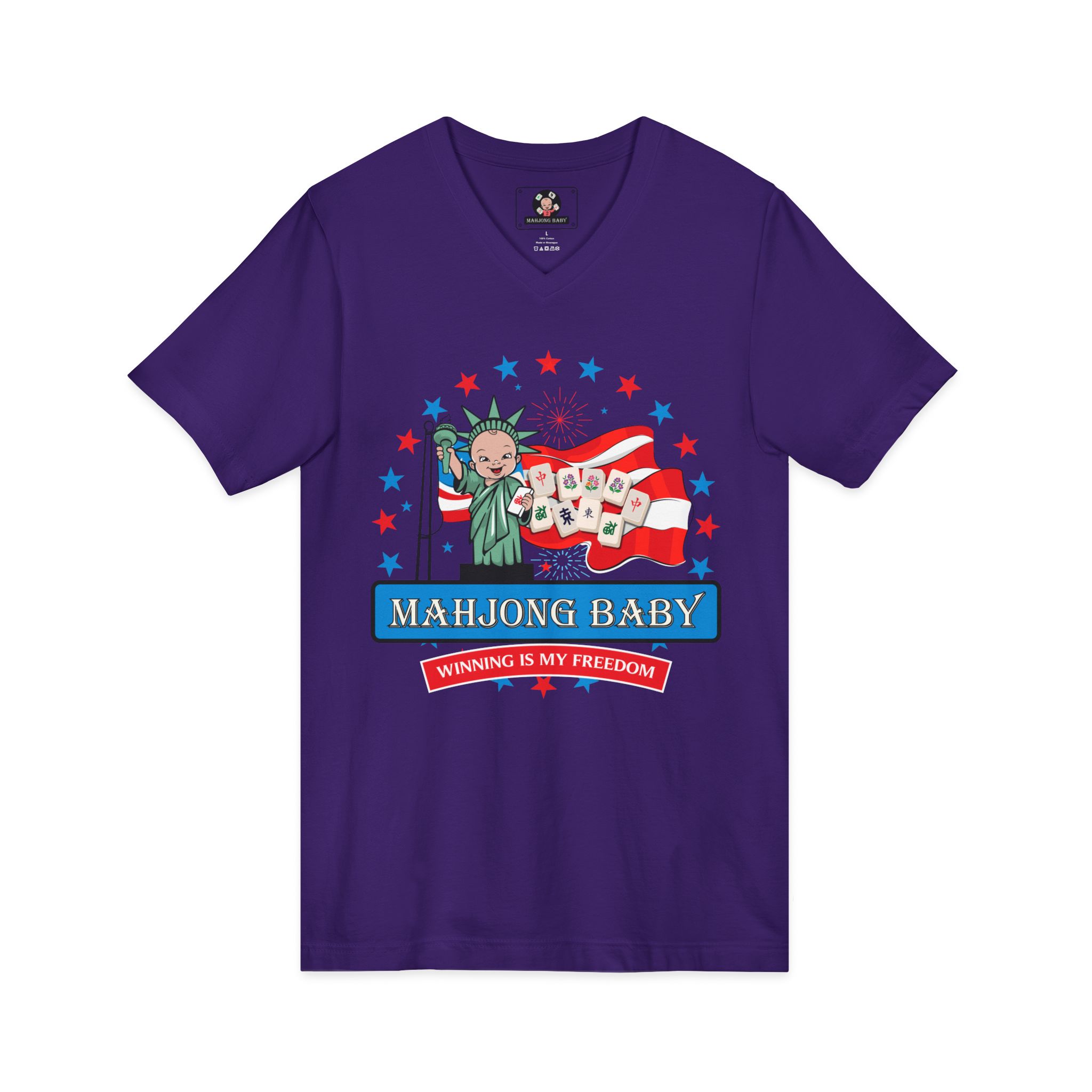 4th of July Mahjong Baby V-Neck T-Shirt | Patriotic Mahjong Tee - Image 27