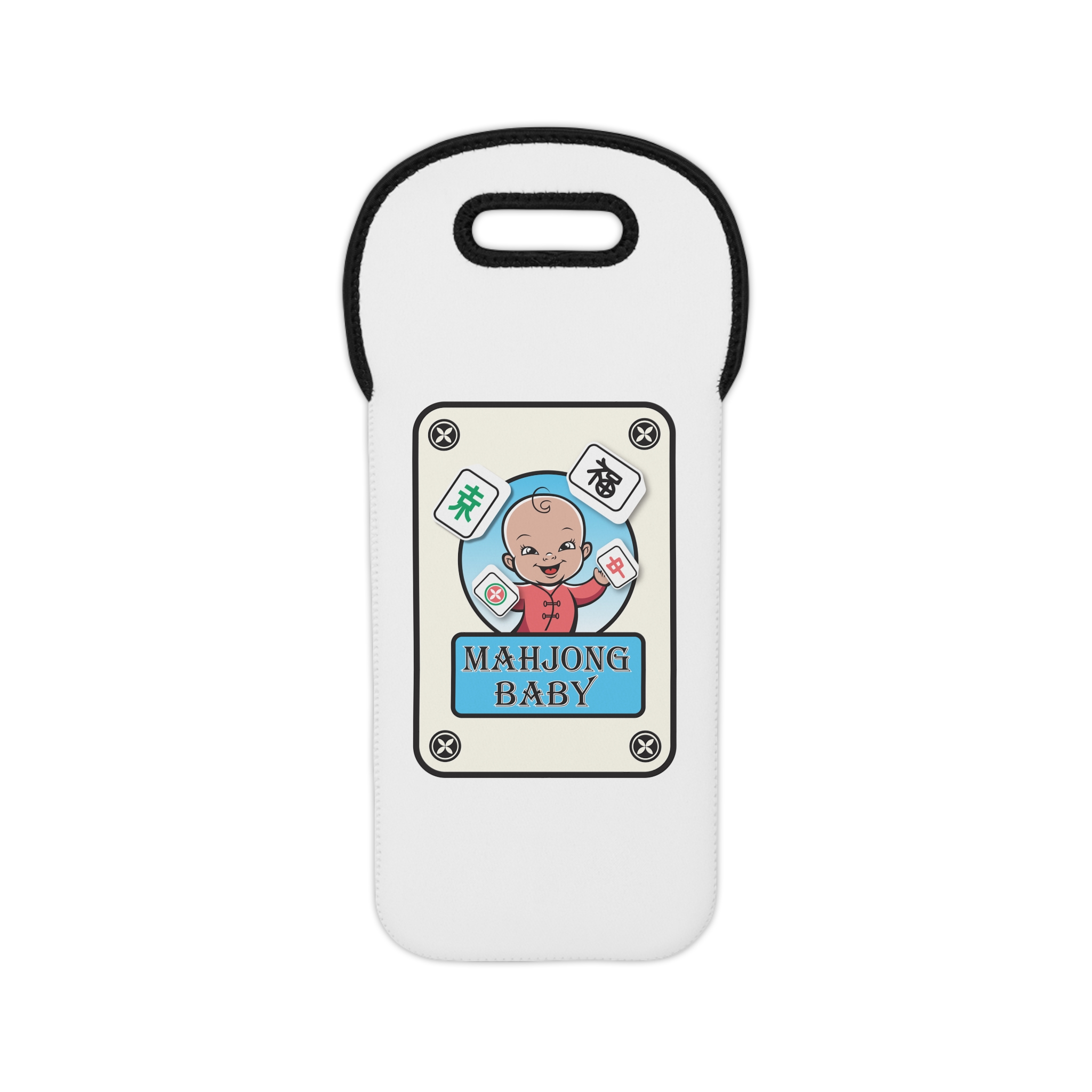 Mahjong Baby Wine Tote Bag – Mahjong Tile SkyBlue Neoprene Bottle Carrier - Image 3