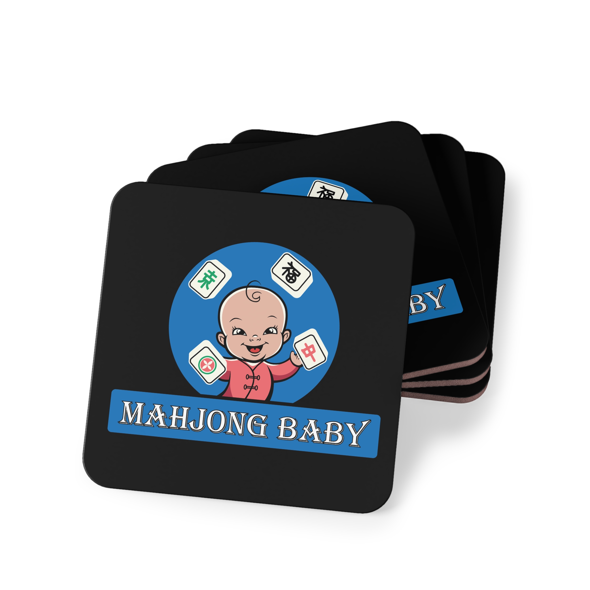 Mahjong Baby Coasters | Black & Blue Retro Tile Drink Coasters (Round or Square) - Image 2