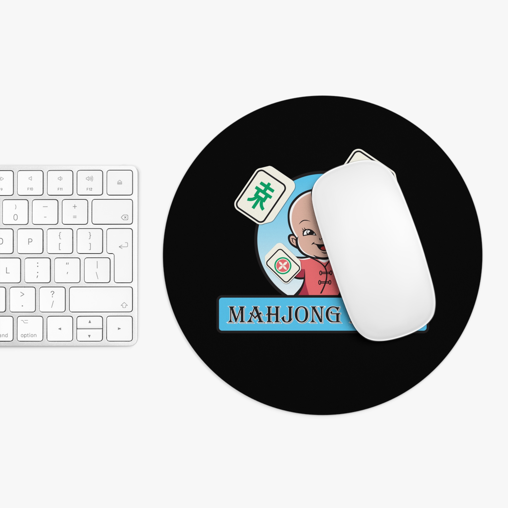 Mahjong Baby Mouse Pad | Baby Blue Retro Tile Desk Mat (Round or Rectangle) - Image 4