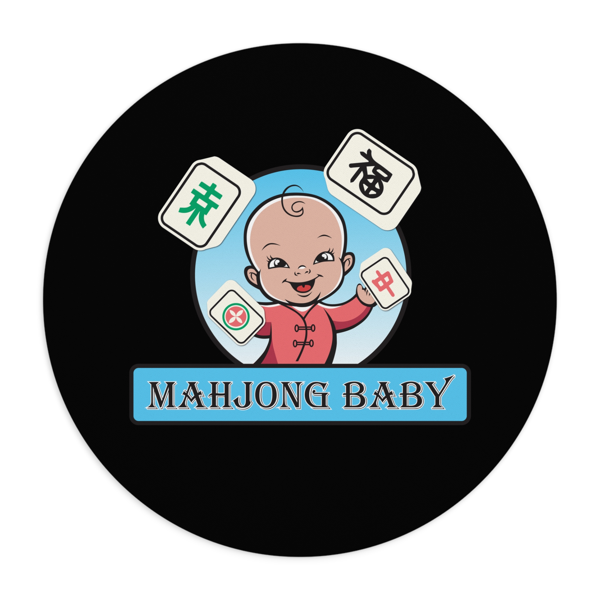 Mahjong Baby Mouse Pad | Baby Blue Retro Tile Desk Mat (Round or Rectangle) - Image 2