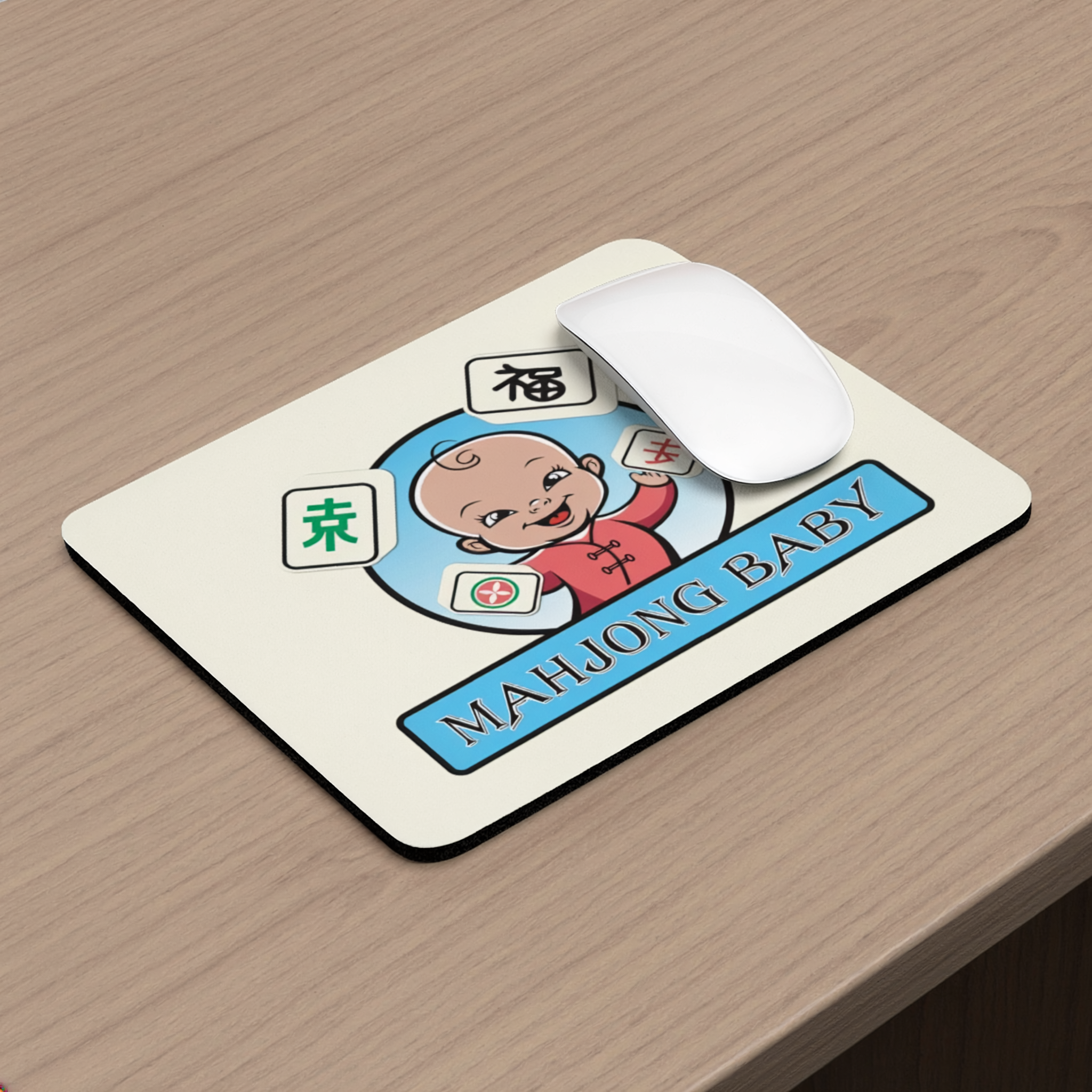 Mahjong Baby Mouse Pad | Baby Blue Retro Tile Desk Mat (Round or Rectangle) - Image 5