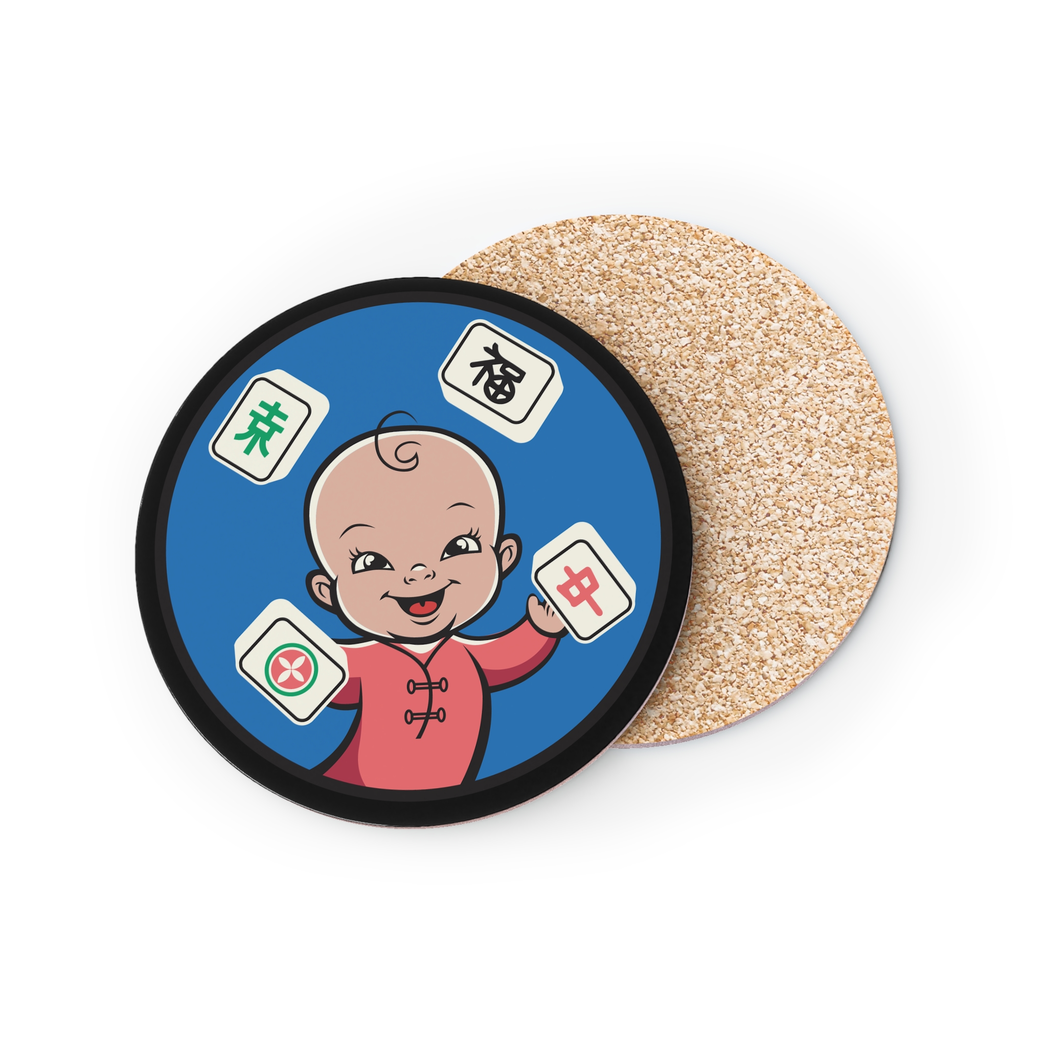 Mahjong Baby Coasters | Black & Blue Retro Tile Drink Coasters (Round or Square) - Image 4