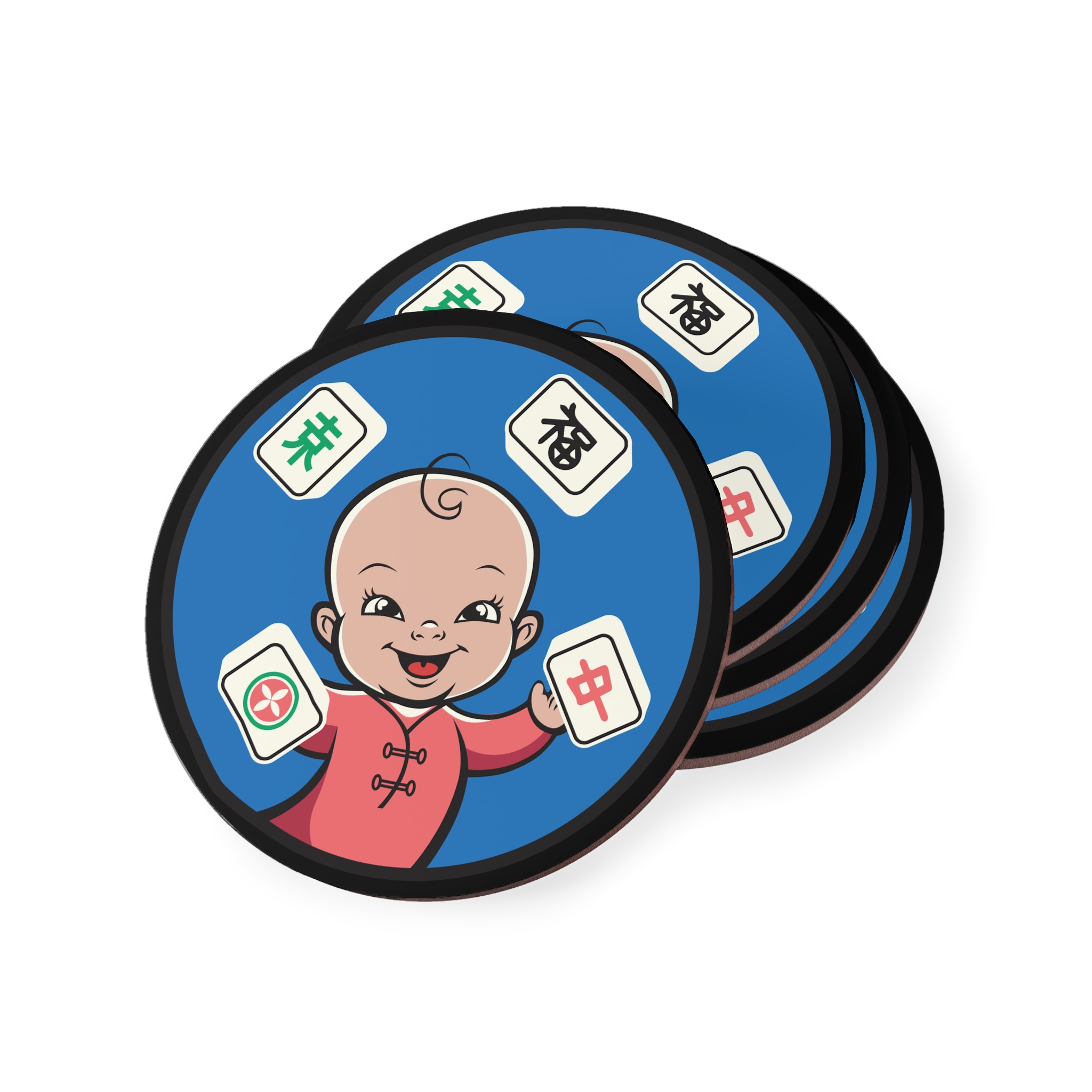 Mahjong Baby Coasters | Black & Blue Retro Tile Drink Coasters (Round or Square) - Image 6